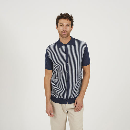 Brave Soul Navy Knitted Short Sleeve Shirt - Navy Image 1