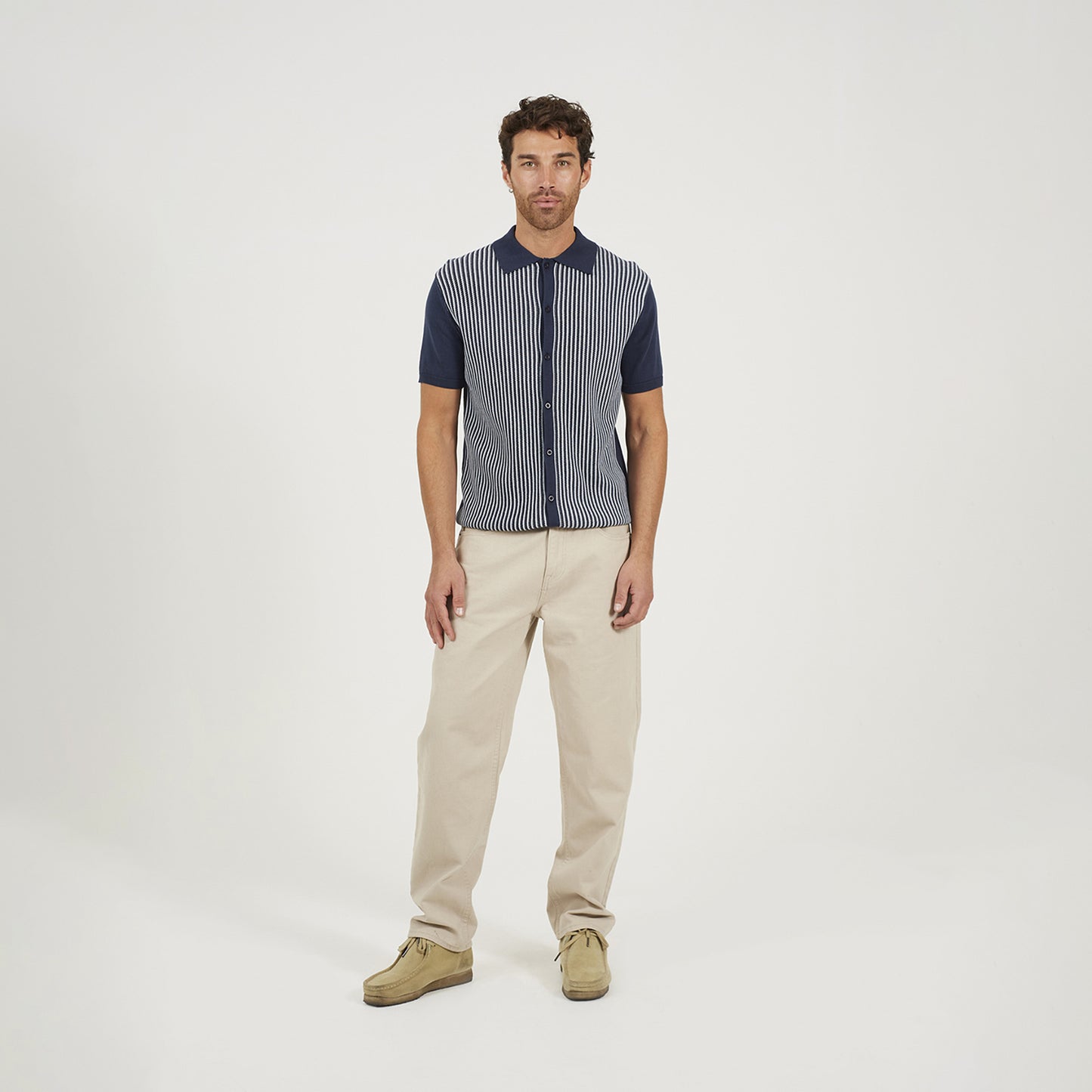 Brave Soul Navy Knitted Short Sleeve Shirt - Navy Image 3