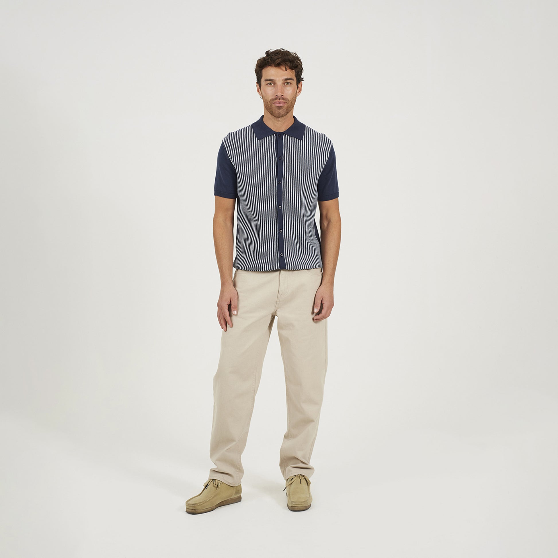 Brave Soul Navy Knitted Short Sleeve Shirt - Navy Image 3