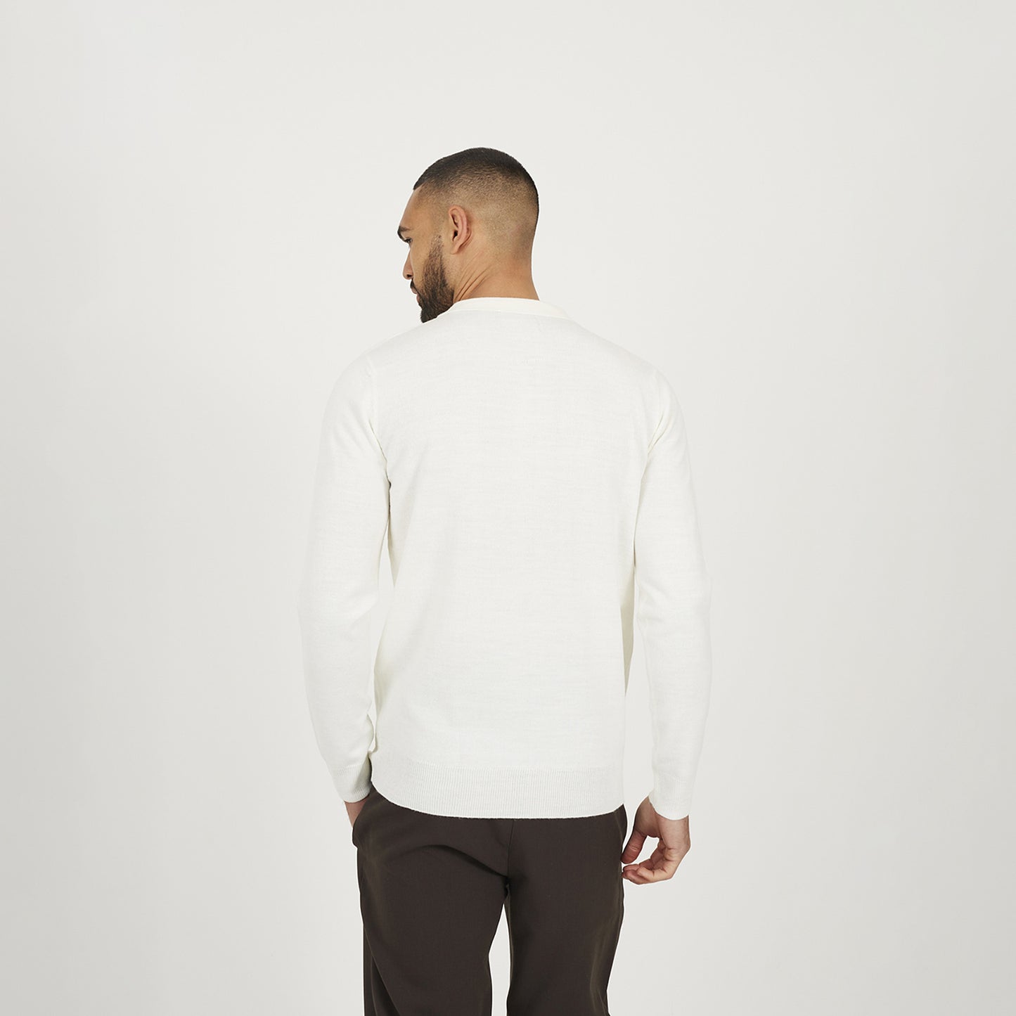 Brave Soul Off White Long Sleeve Knitted Polo - Off White Image 2