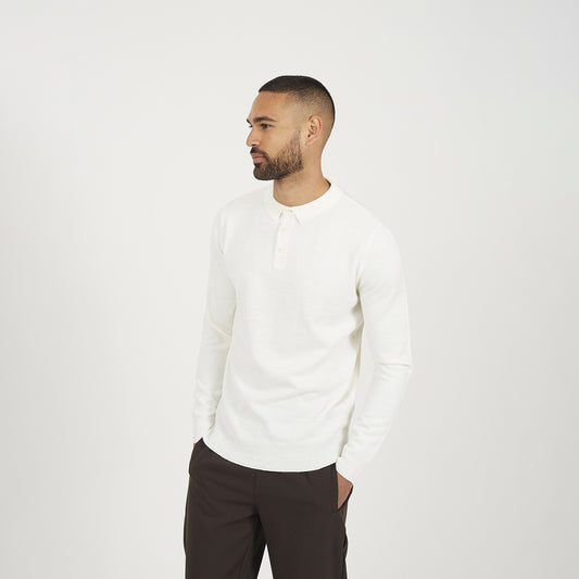 Brave Soul Off White Long Sleeve Knitted Polo - Off White Image 1
