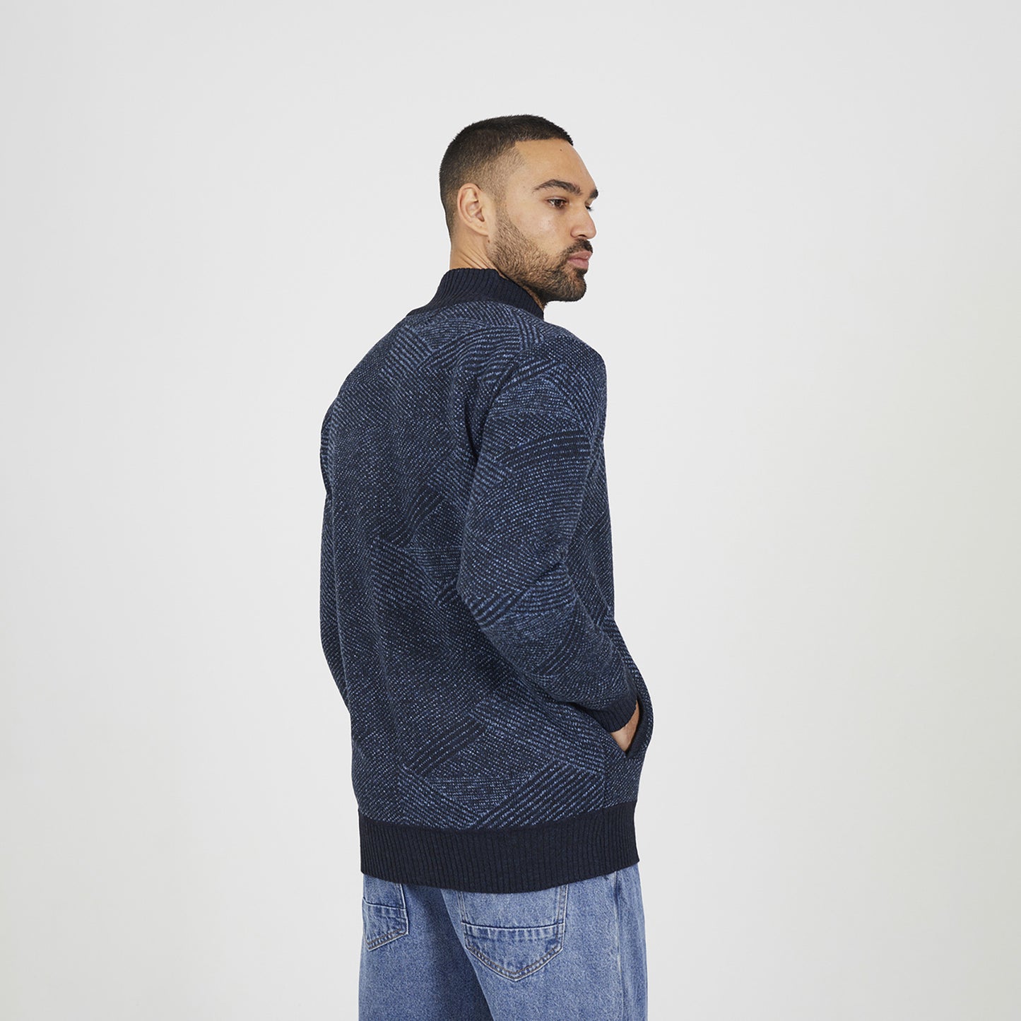 Brave Soul Navy Funnel Neck Zip Through Knitted Jumper - Navy Image 2