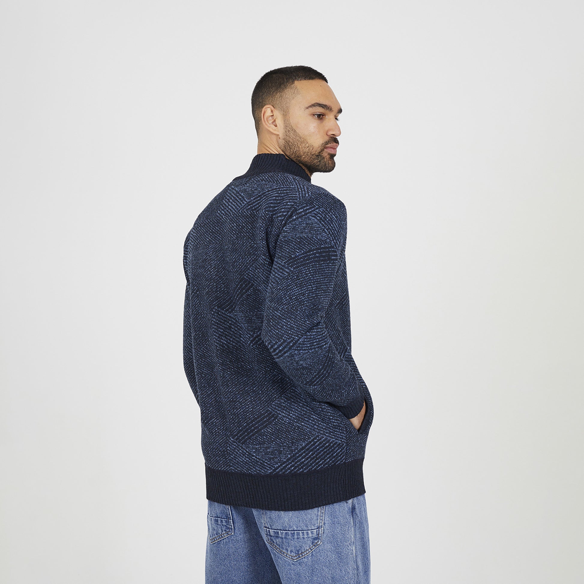 Brave Soul Navy Funnel Neck Zip Through Knitted Jumper - Navy Image 2
