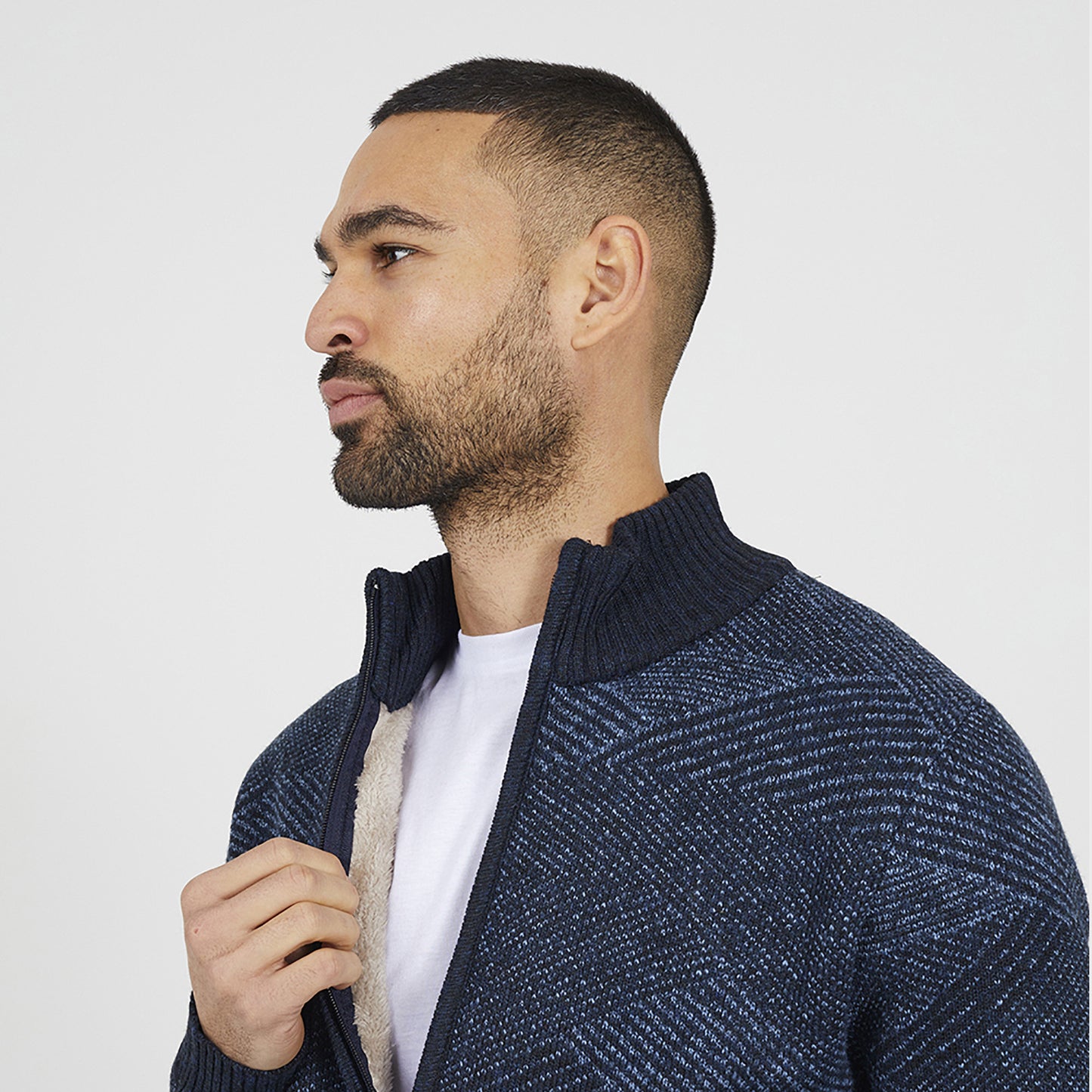 Brave Soul Navy Funnel Neck Zip Through Knitted Jumper - Navy Image 4