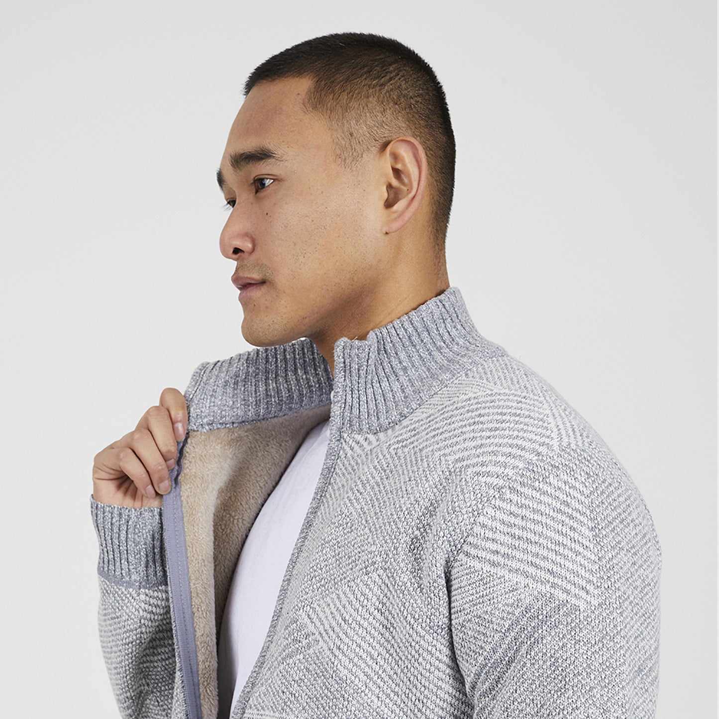Brave Soul Grey Funnel Neck Zip Through Knitted Jumper - Grey Image 4