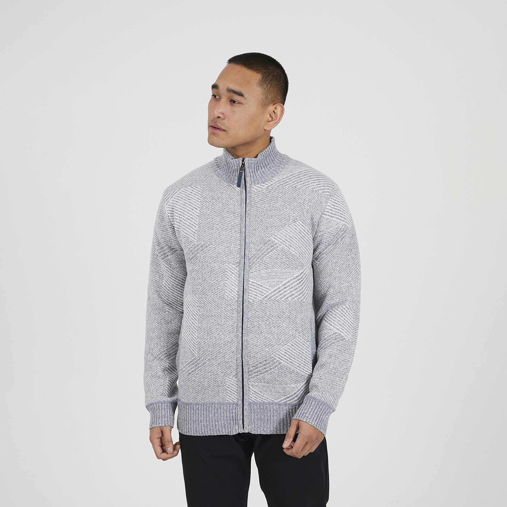 Brave Soul Grey Funnel Neck Zip Through Knitted Jumper - Grey Image 1