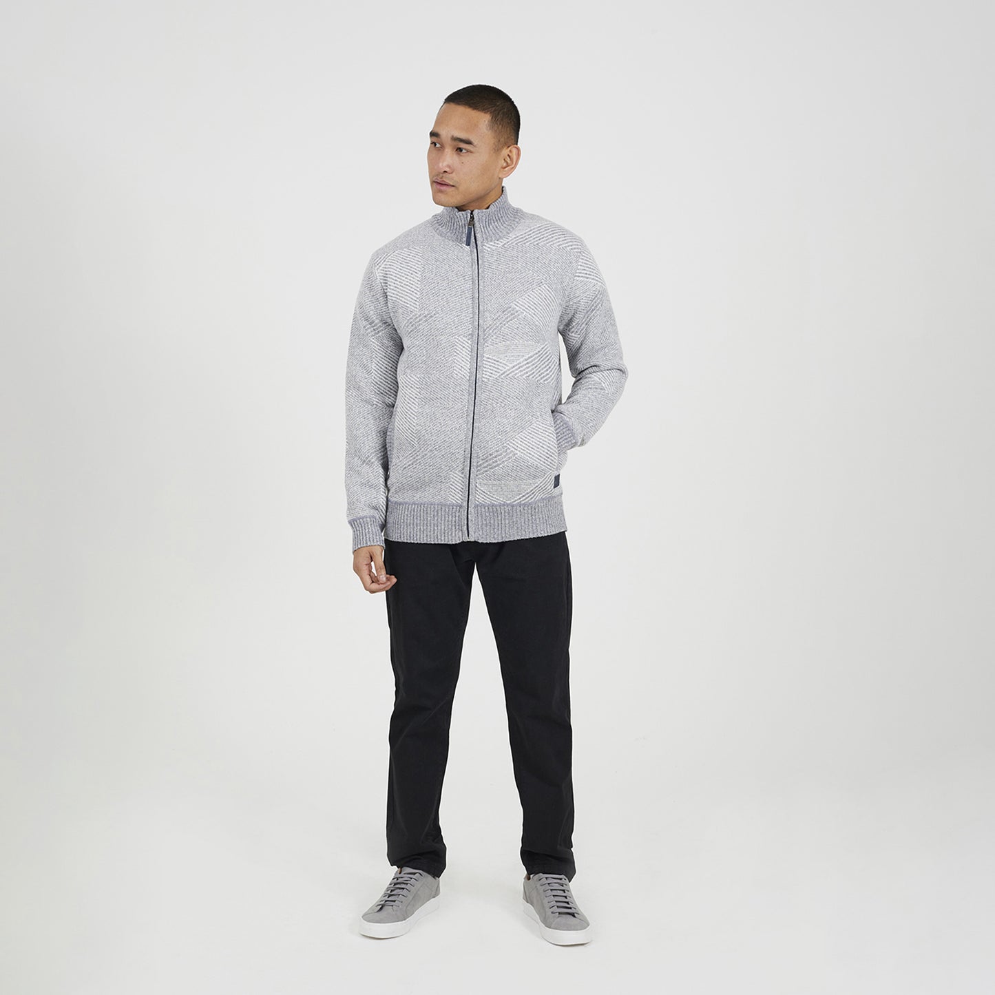 Brave Soul Grey Funnel Neck Zip Through Knitted Jumper - Grey Image 3