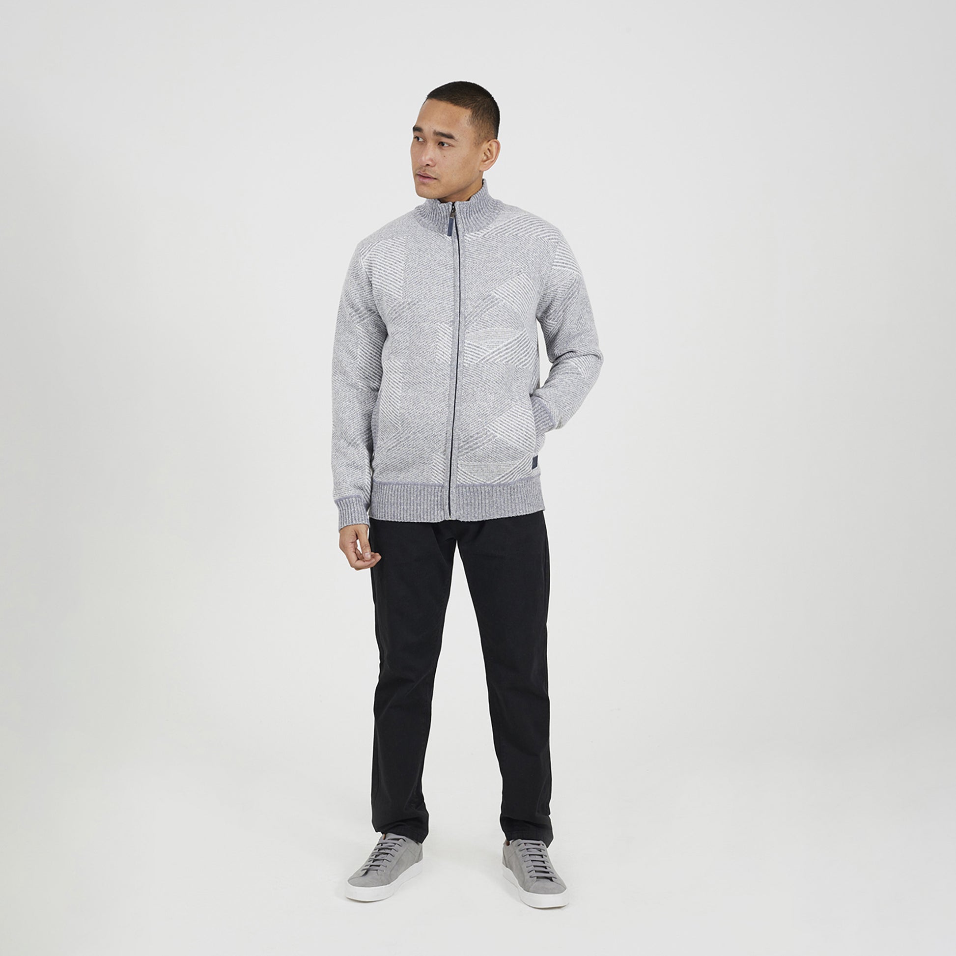 Brave Soul Grey Funnel Neck Zip Through Knitted Jumper - Grey Image 3