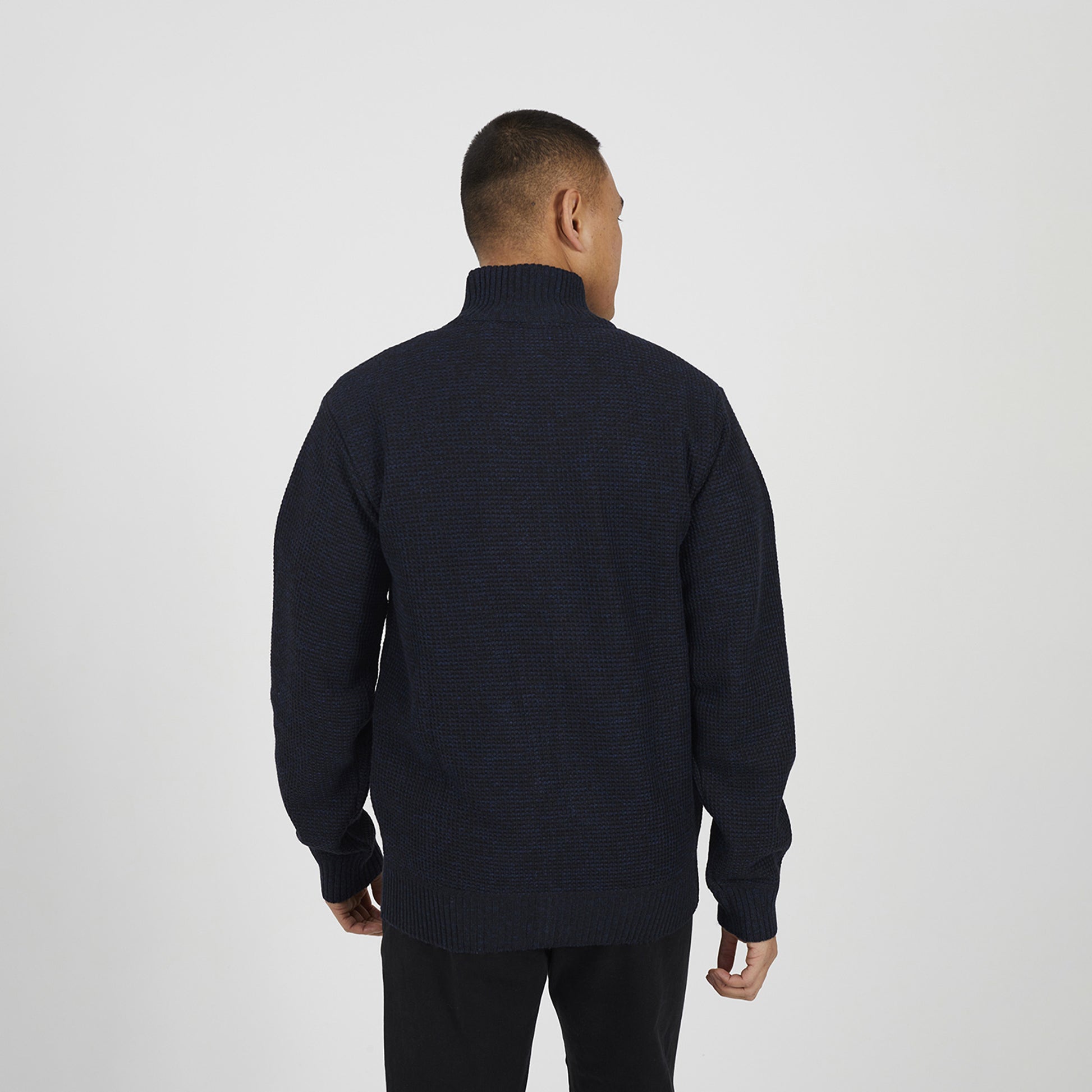 Brave Soul Navy Funnel Neck Jumper with Fleece Lining - Navy Image 2