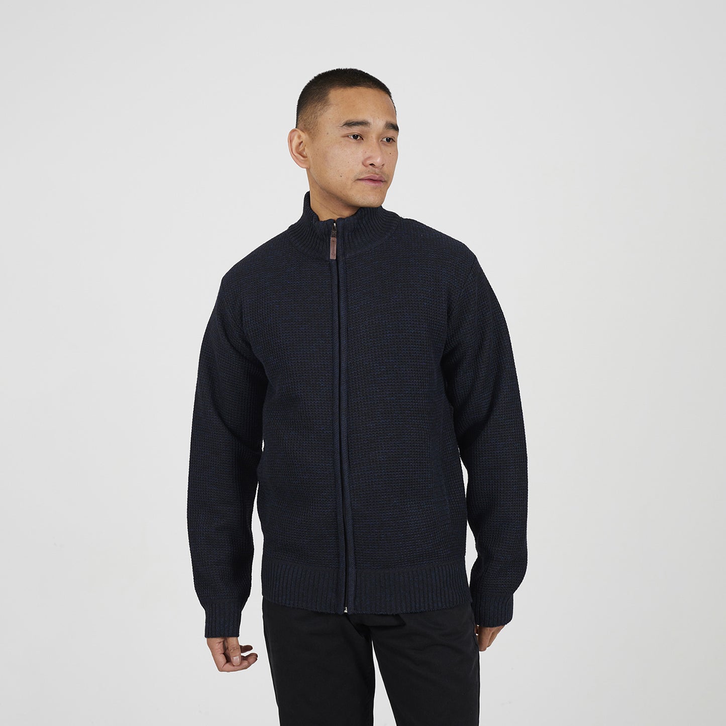 Brave Soul Navy Funnel Neck Jumper with Fleece Lining - Navy Image 1