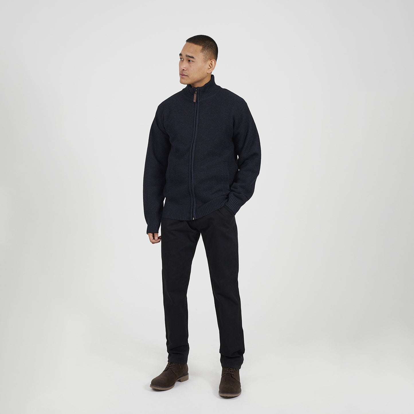 Brave Soul Navy Funnel Neck Jumper with Fleece Lining - Navy Image 3