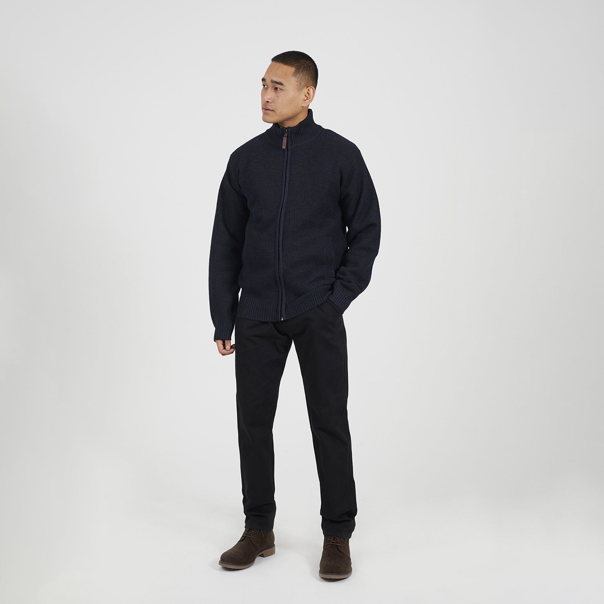 Brave Soul Navy Funnel Neck Jumper with Fleece Lining - Navy Image 3