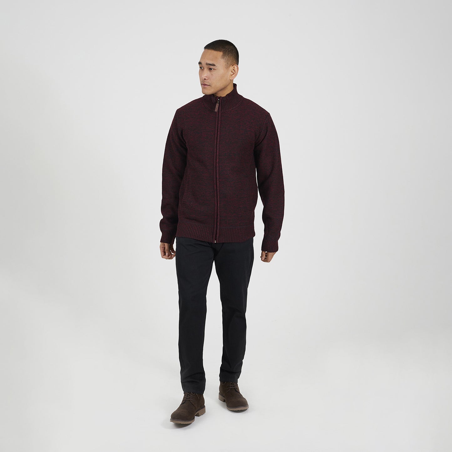 Brave Soul Burgundy Funnel Neck Jumper with Fleece Lining - Burgundy Image 2