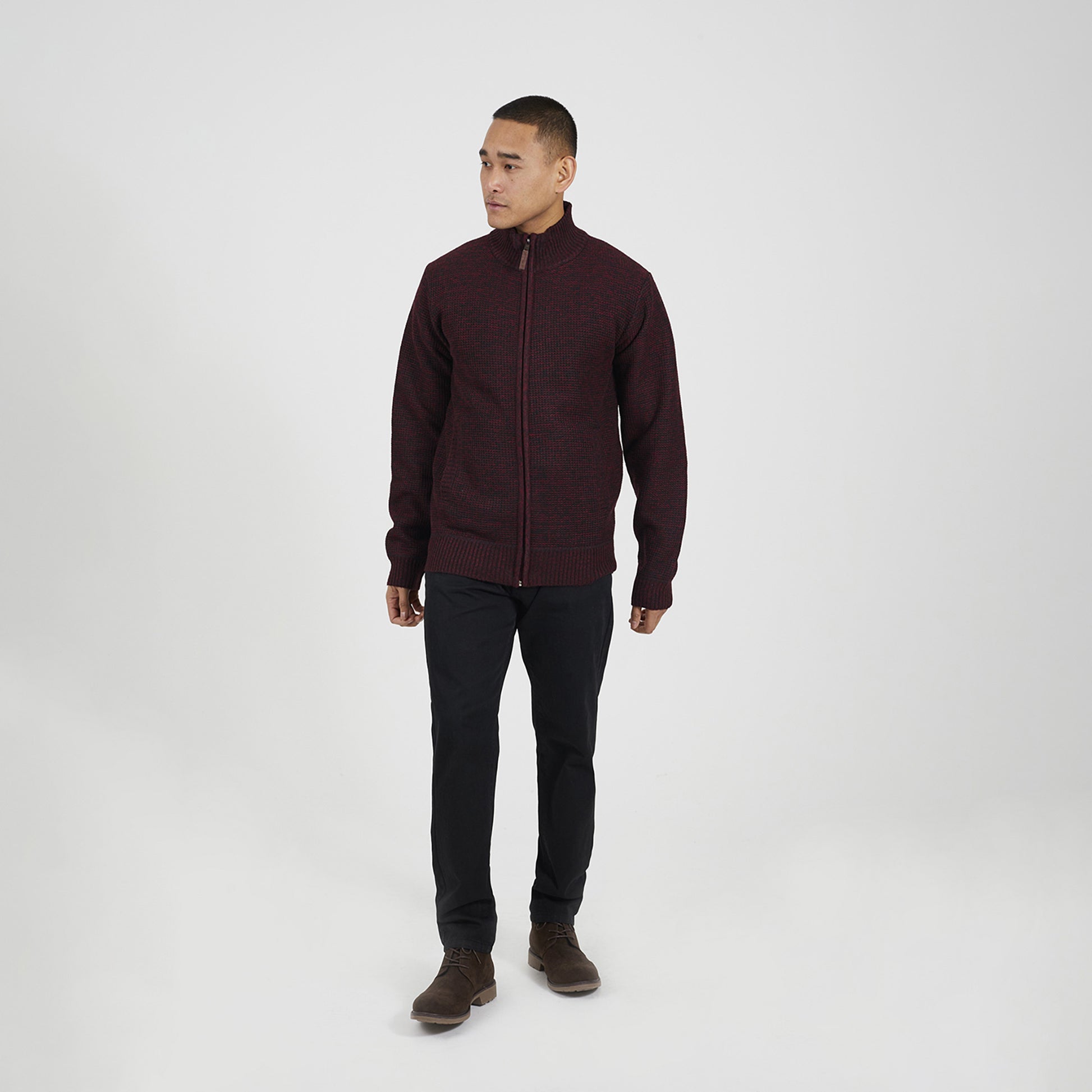 Brave Soul Burgundy Funnel Neck Jumper with Fleece Lining - Burgundy Image 2