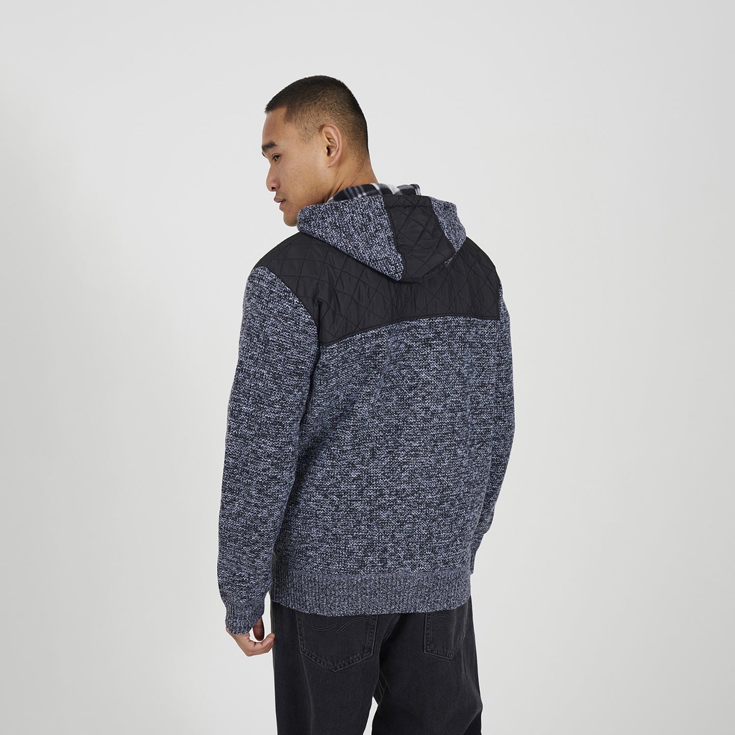 Brave Soul Black Full Zip Hoodie with Contrast Panel - Black Image 2