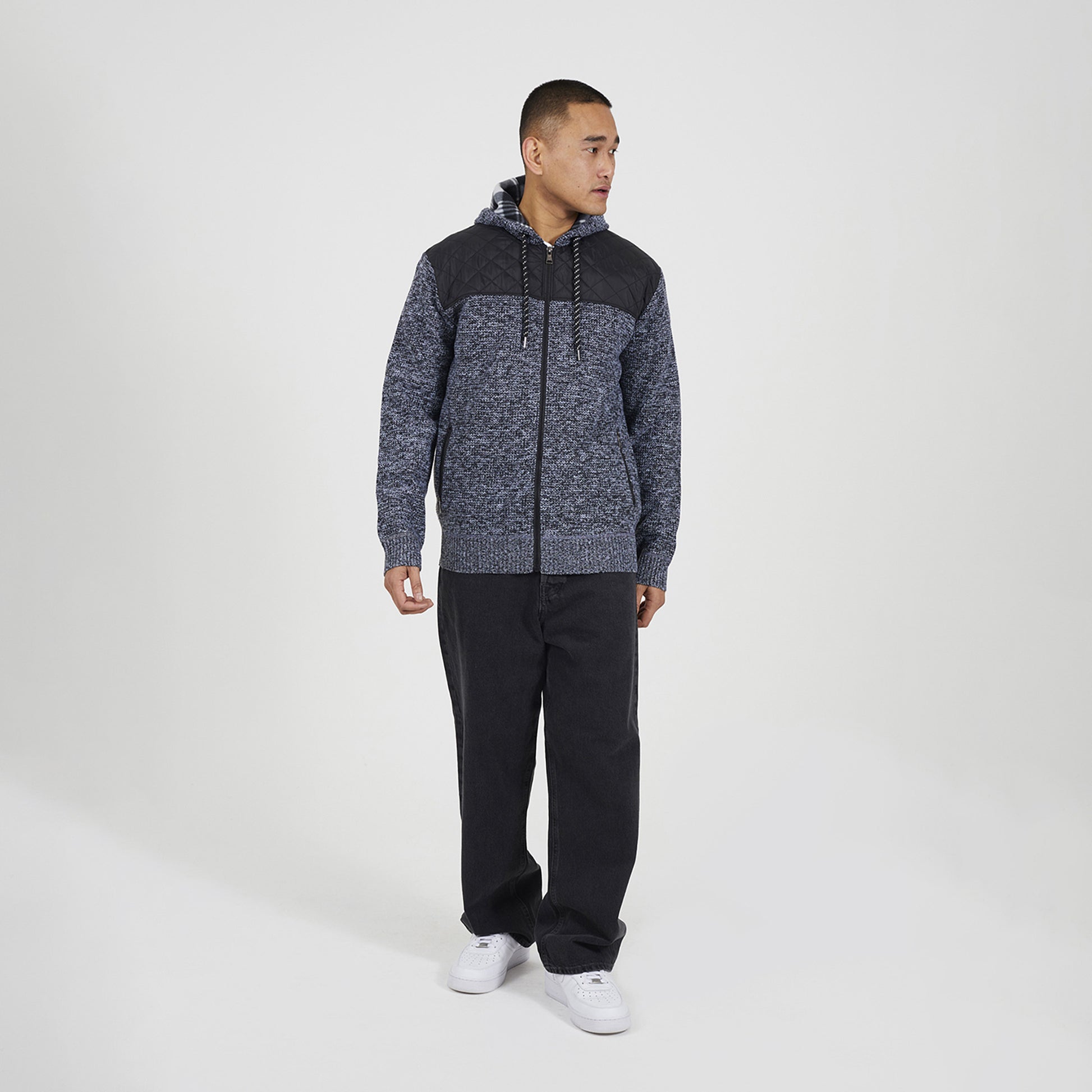 Brave Soul Black Full Zip Hoodie with Contrast Panel - Black Image 3