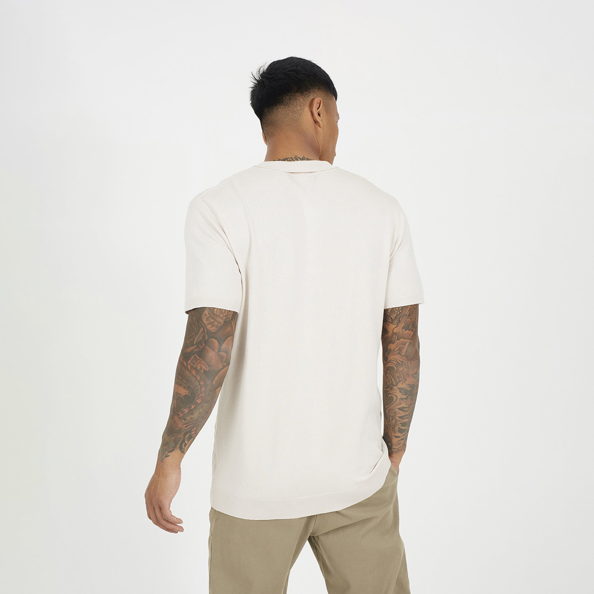 Brave Soul Light Sand Short Sleeve Knitted Polo Shirt - Light Sand Image 2
