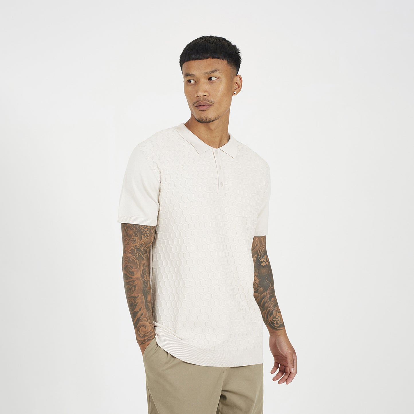 Brave Soul Light Sand Short Sleeve Knitted Polo Shirt - Light Sand Image 1