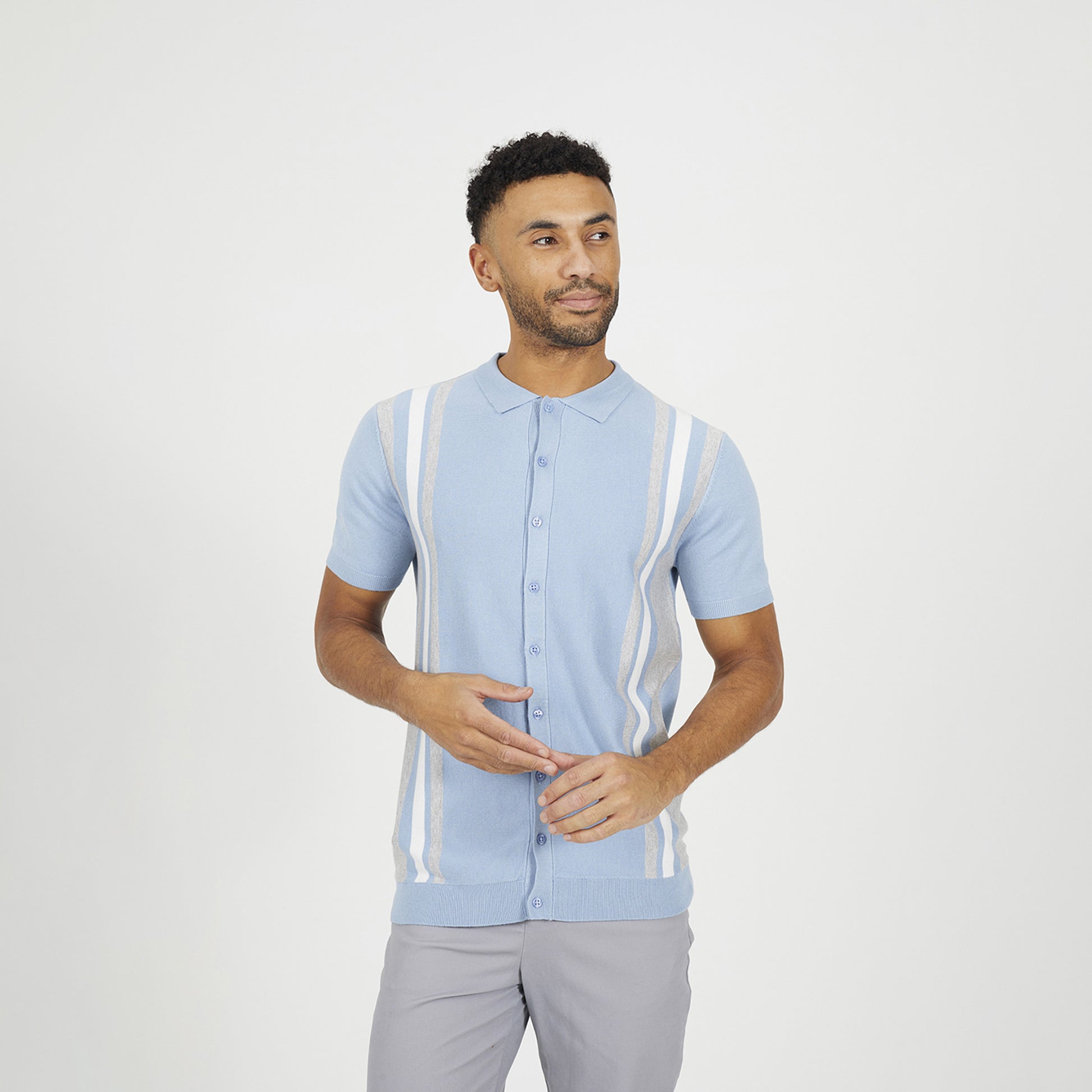 Brave Soul Blue Knitted Short Sleeve Shirt - Blue Image 1