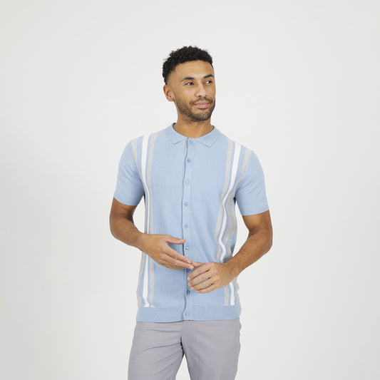 Brave Soul Blue Knitted Short Sleeve Shirt - Blue Image 1