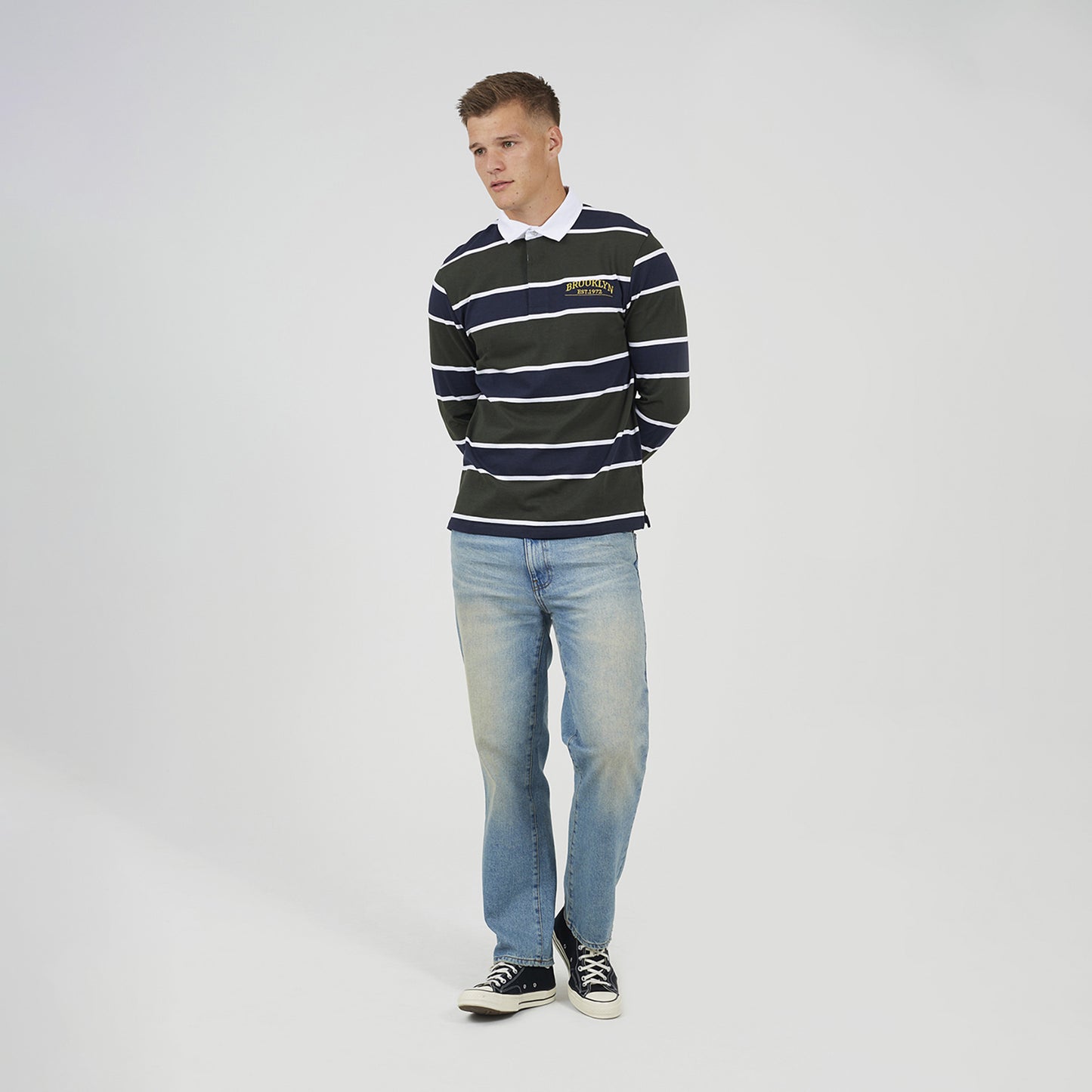 Brave Soul Dark Green Striped Rugby Shirt - Dark Green Image 3