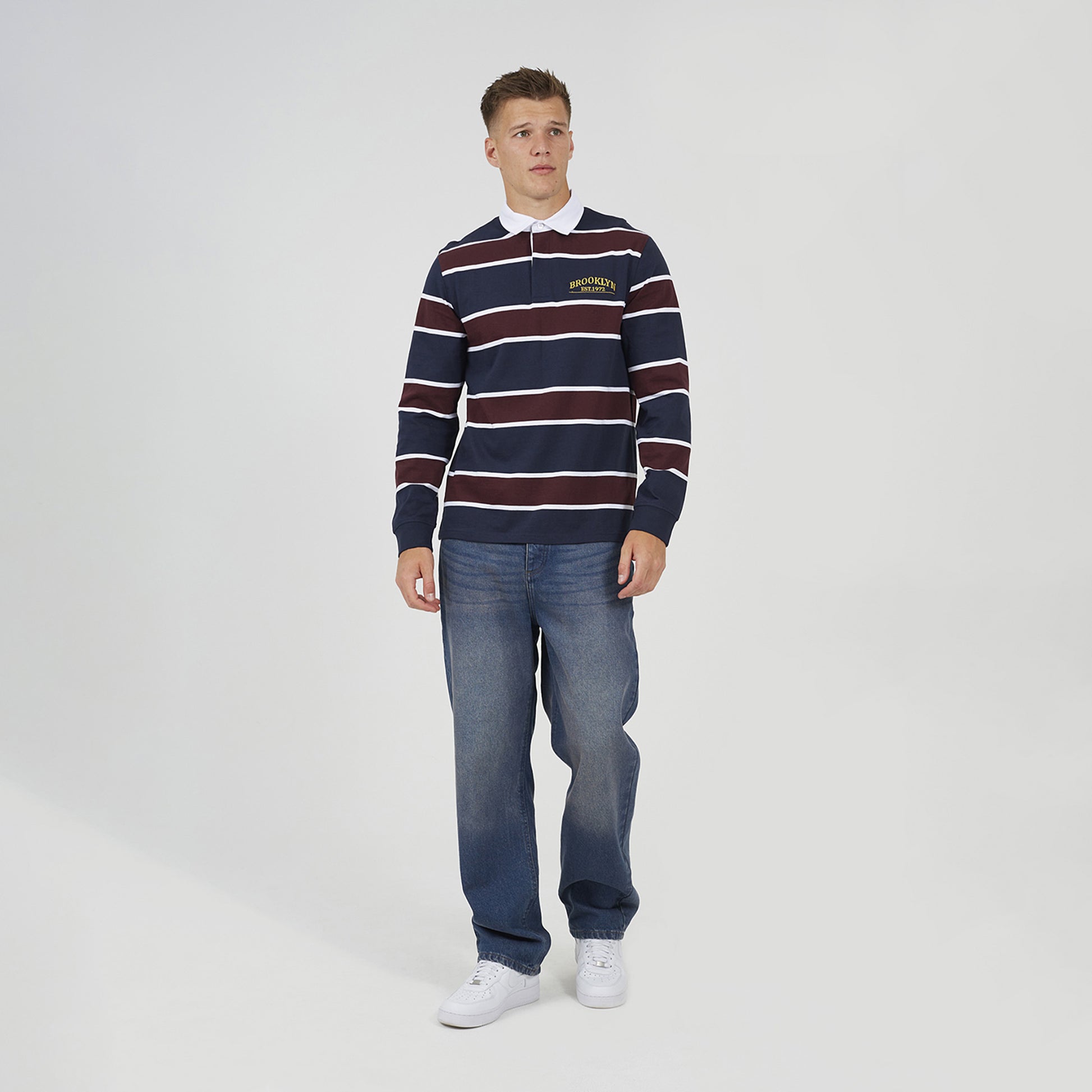 Brave Soul Navy Striped Rugby Shirt - Navy Image 3