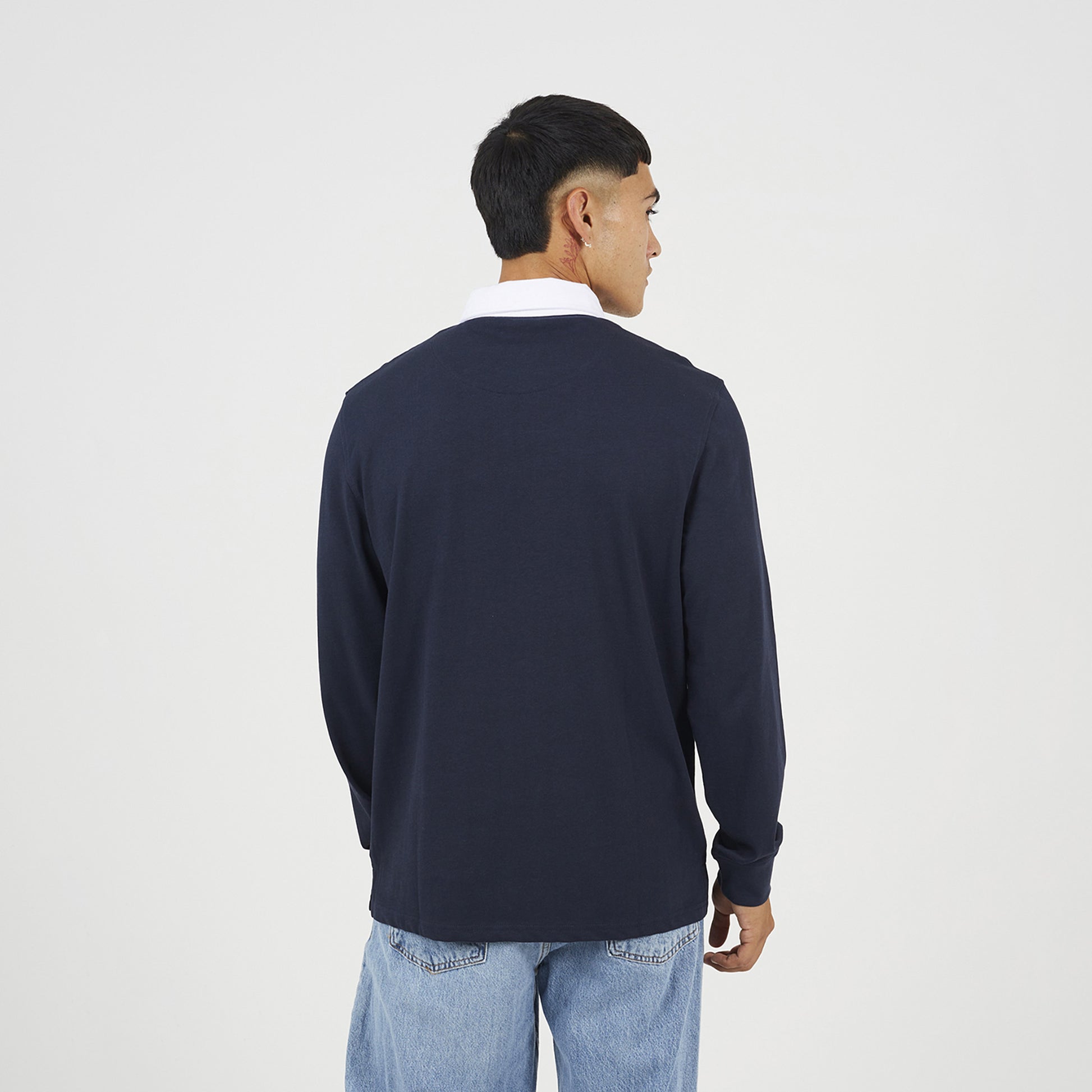 Brave Soul Navy Solid Colour Rugby Shirt - Navy Image 2