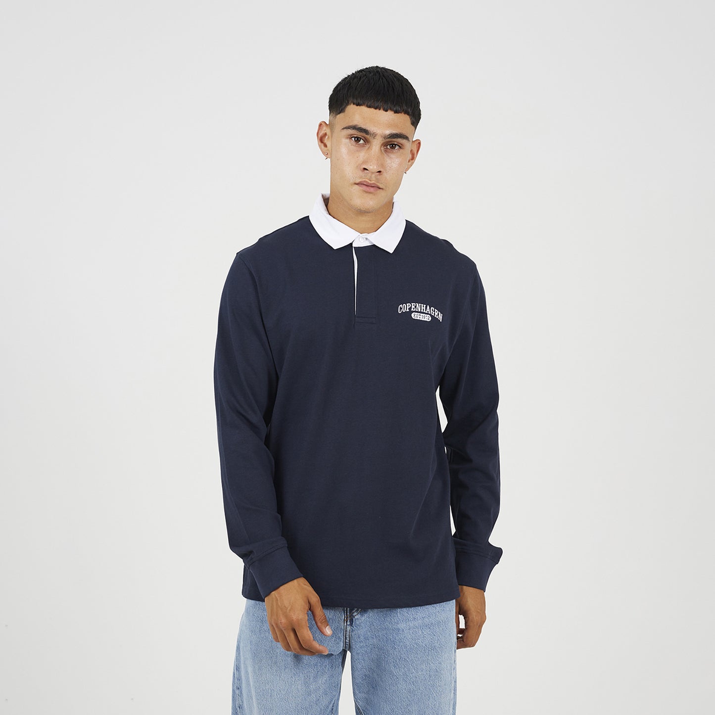 Brave Soul Navy Solid Colour Rugby Shirt - Navy Image 1