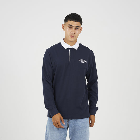 Brave Soul Navy Solid Colour Rugby Shirt - Navy Image 1