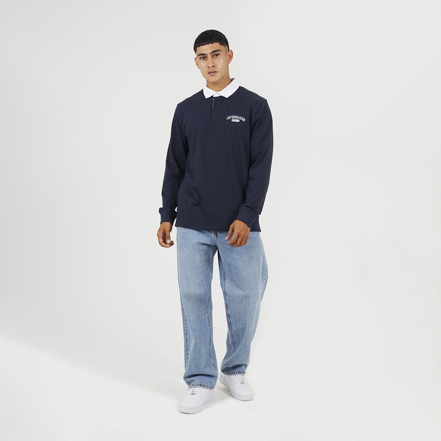 Brave Soul Navy Solid Colour Rugby Shirt - Navy Image 3
