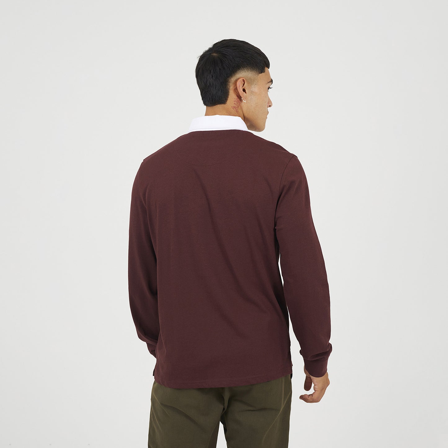 Brave Soul Burgundy Solid Colour Rugby Shirt - Burgundy Image 2