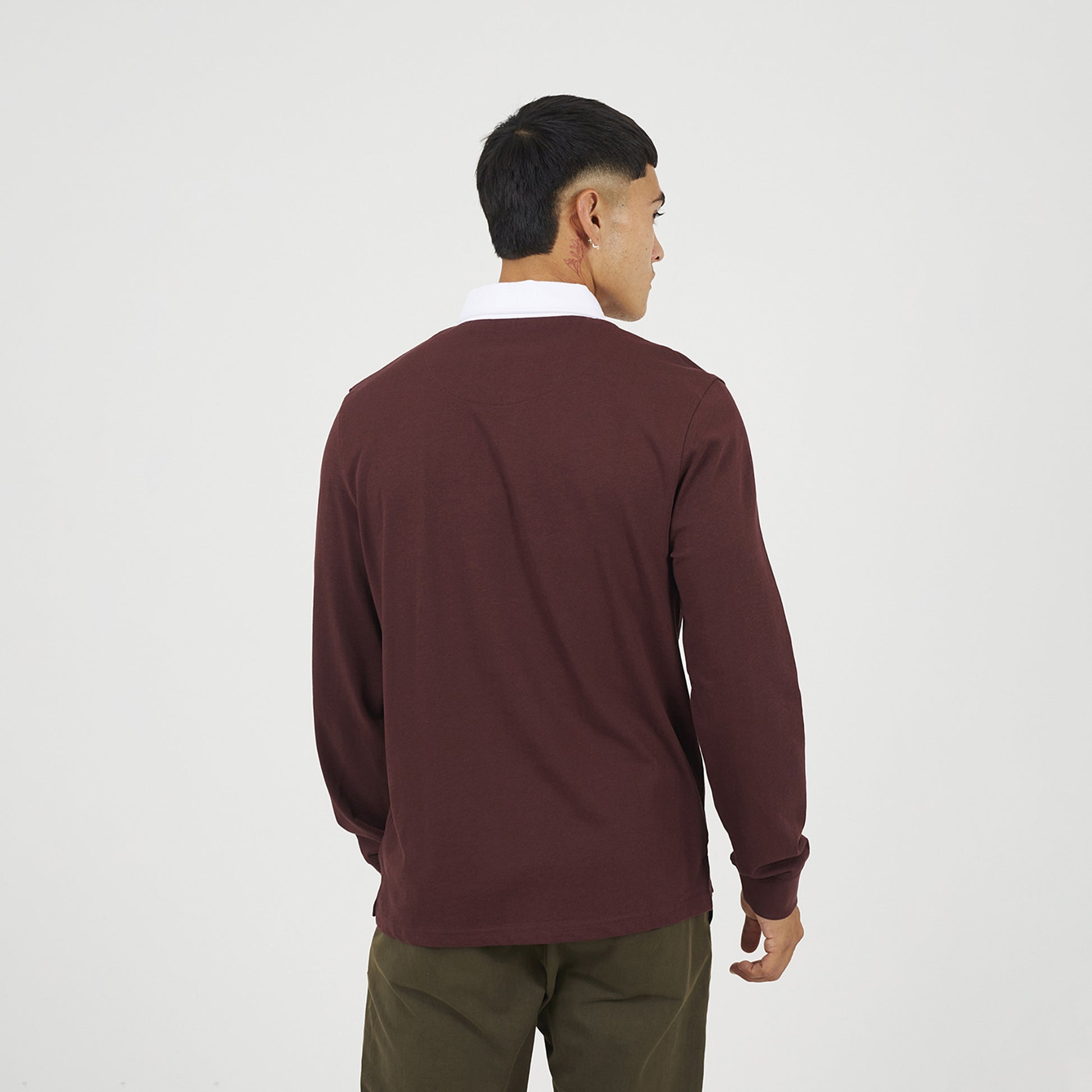 Brave Soul Burgundy Solid Colour Rugby Shirt - Burgundy Image 2