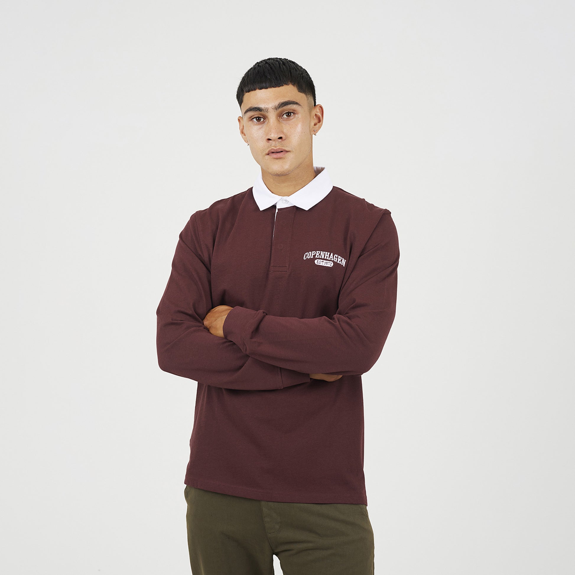Brave Soul Burgundy Solid Colour Rugby Shirt - Burgundy Image 1