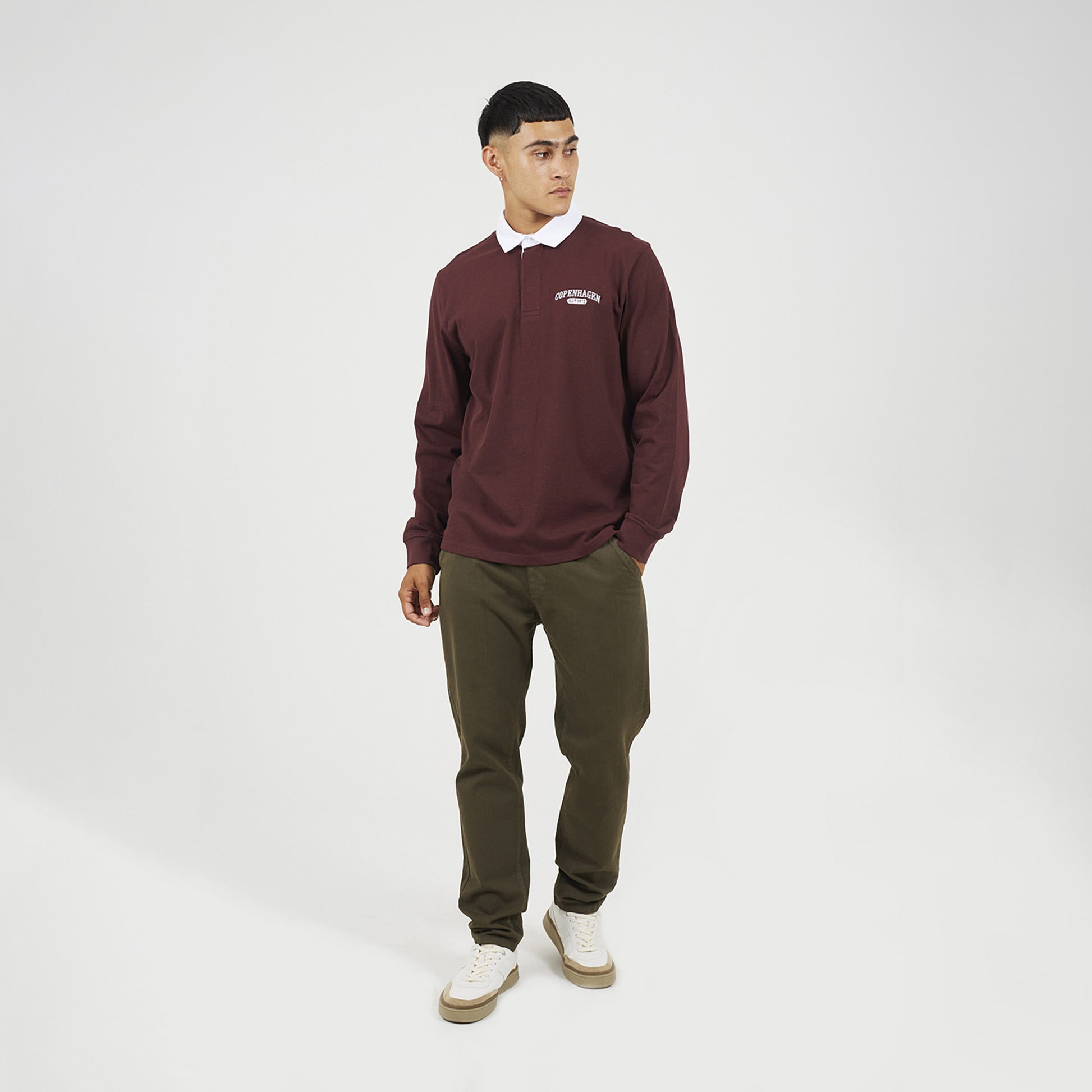Brave Soul Burgundy Solid Colour Rugby Shirt - Burgundy Image 3