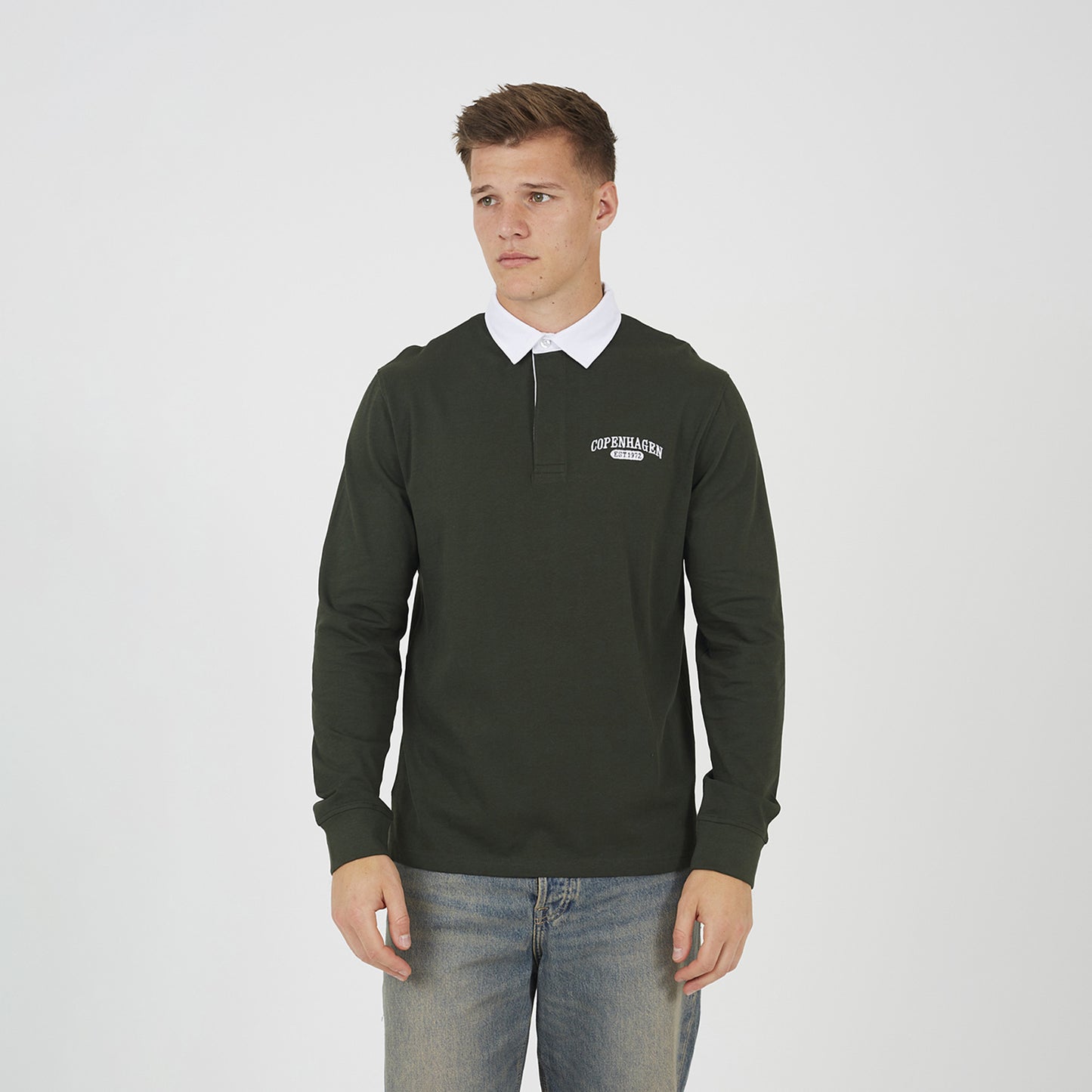Brave Soul Dark Green Solid Colour Rugby Shirt - Dark Green Image 1