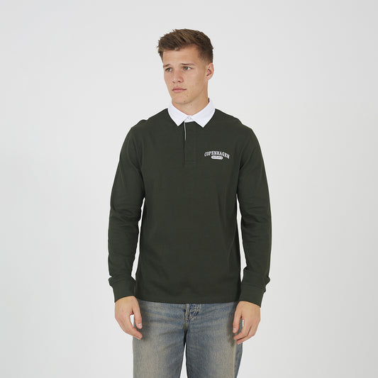 Brave Soul Dark Green Solid Colour Rugby Shirt - Dark Green Image 1