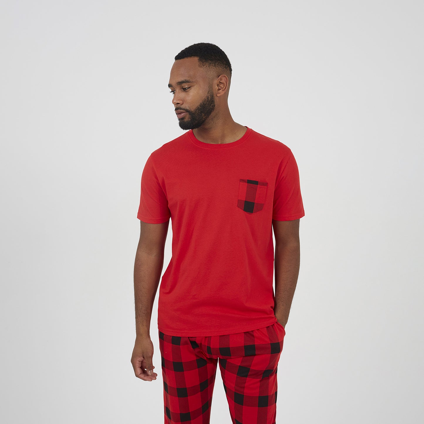 Brave Soul Red Check Print Christmas Loungewear Set - Red Image 3