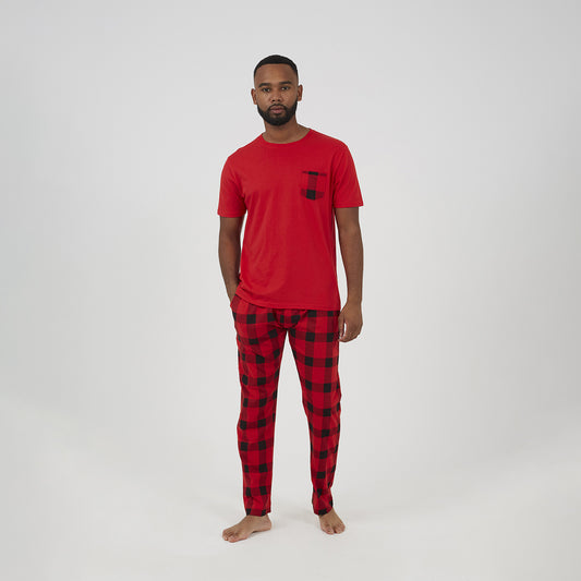 Brave Soul Red Check Print Christmas Loungewear Set - Red Image 1
