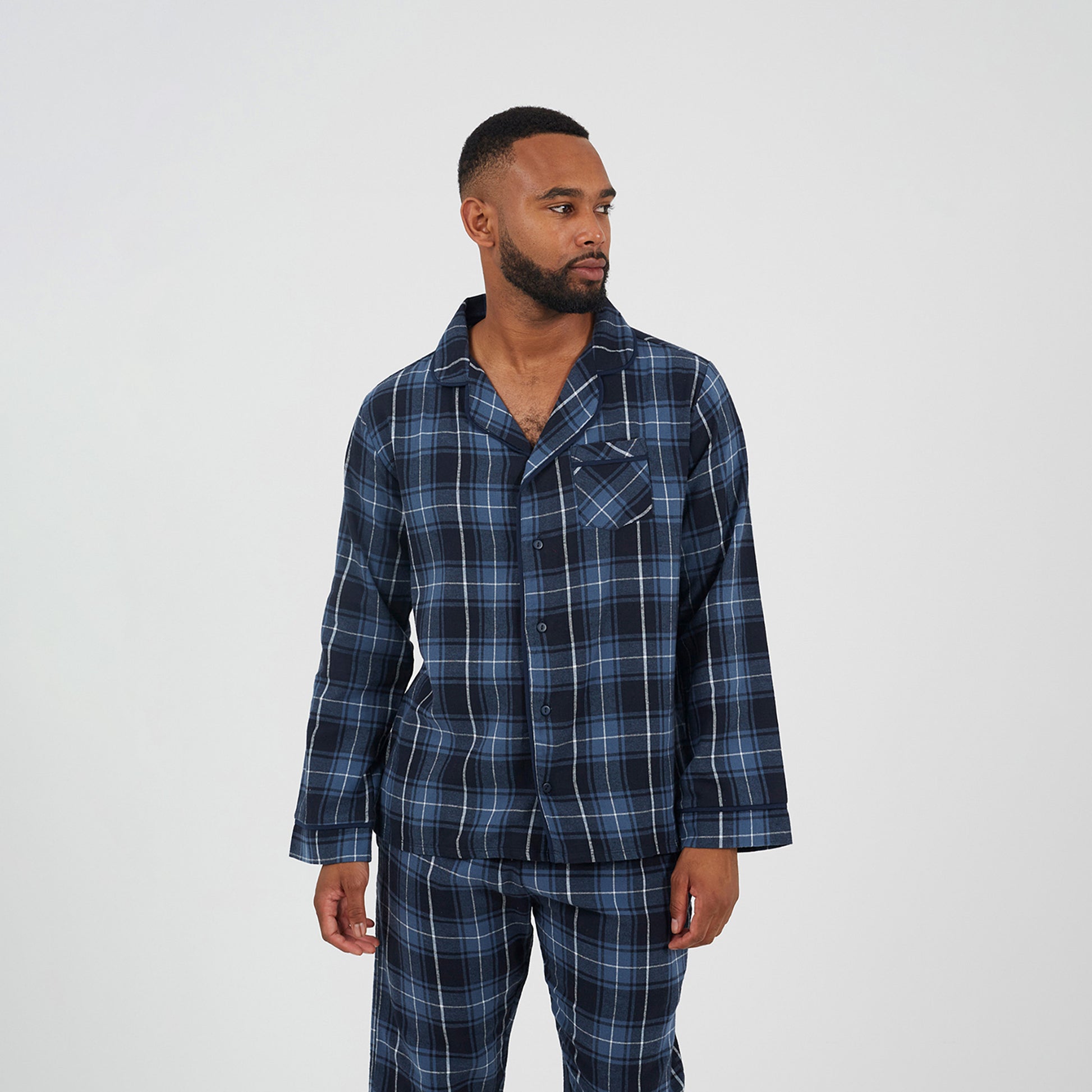 Brave Soul Navy Checked Long Sleeve Pyjama Set - Navy Image 3