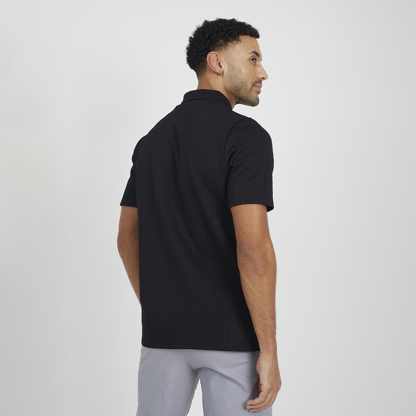 Brave Soul Black Jacquard Knit Polo Shirt - Black Image 2