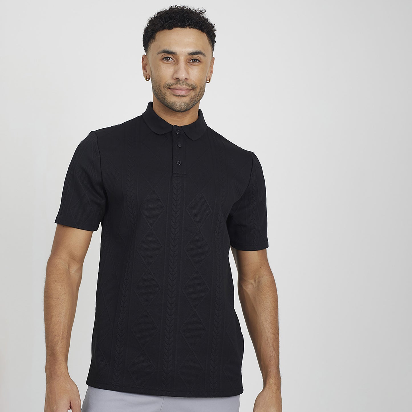 Brave Soul Black Jacquard Knit Polo Shirt - Black Image 1