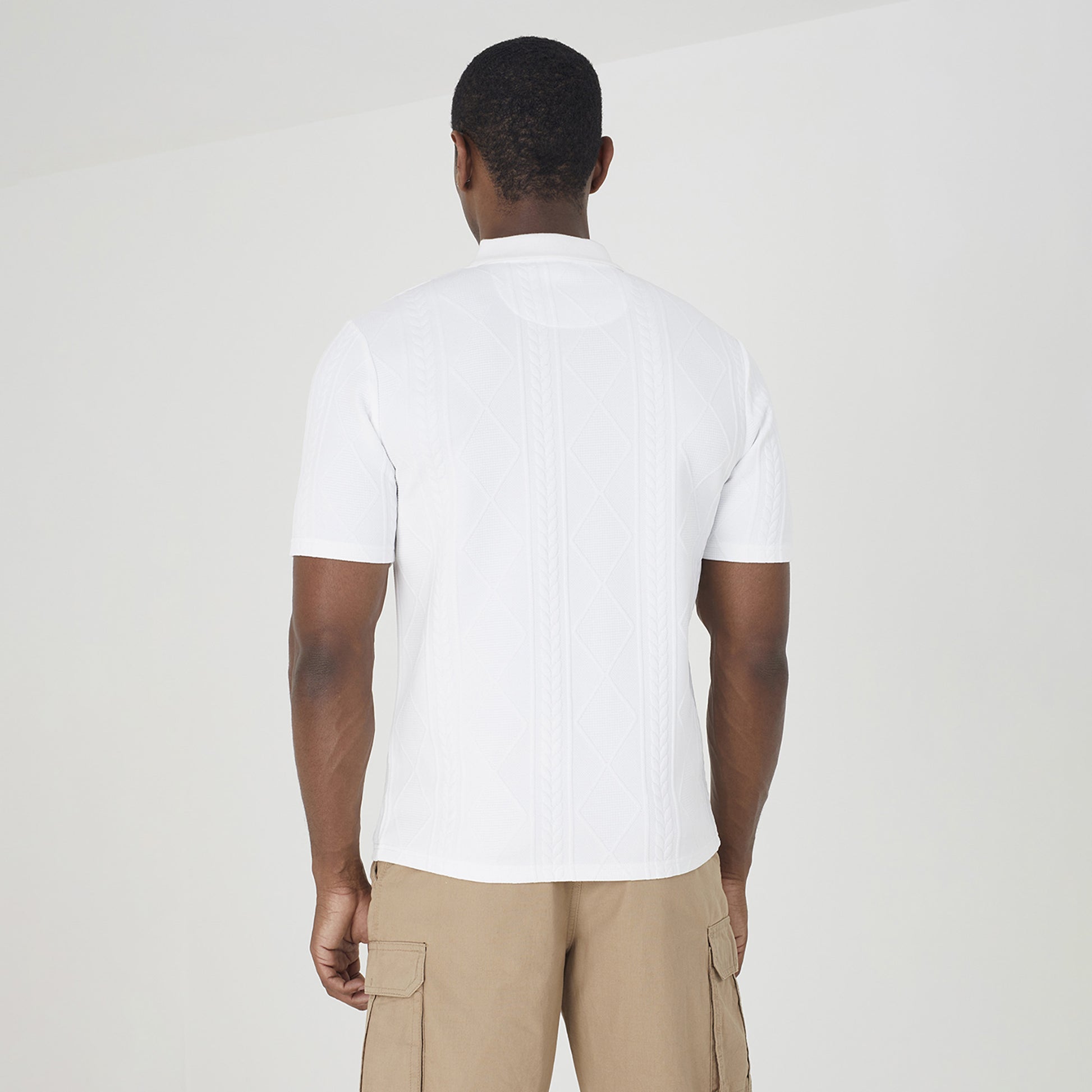 Brave Soul off white Short Sleeve Jacquard Polo Shirt - off white Image 2
