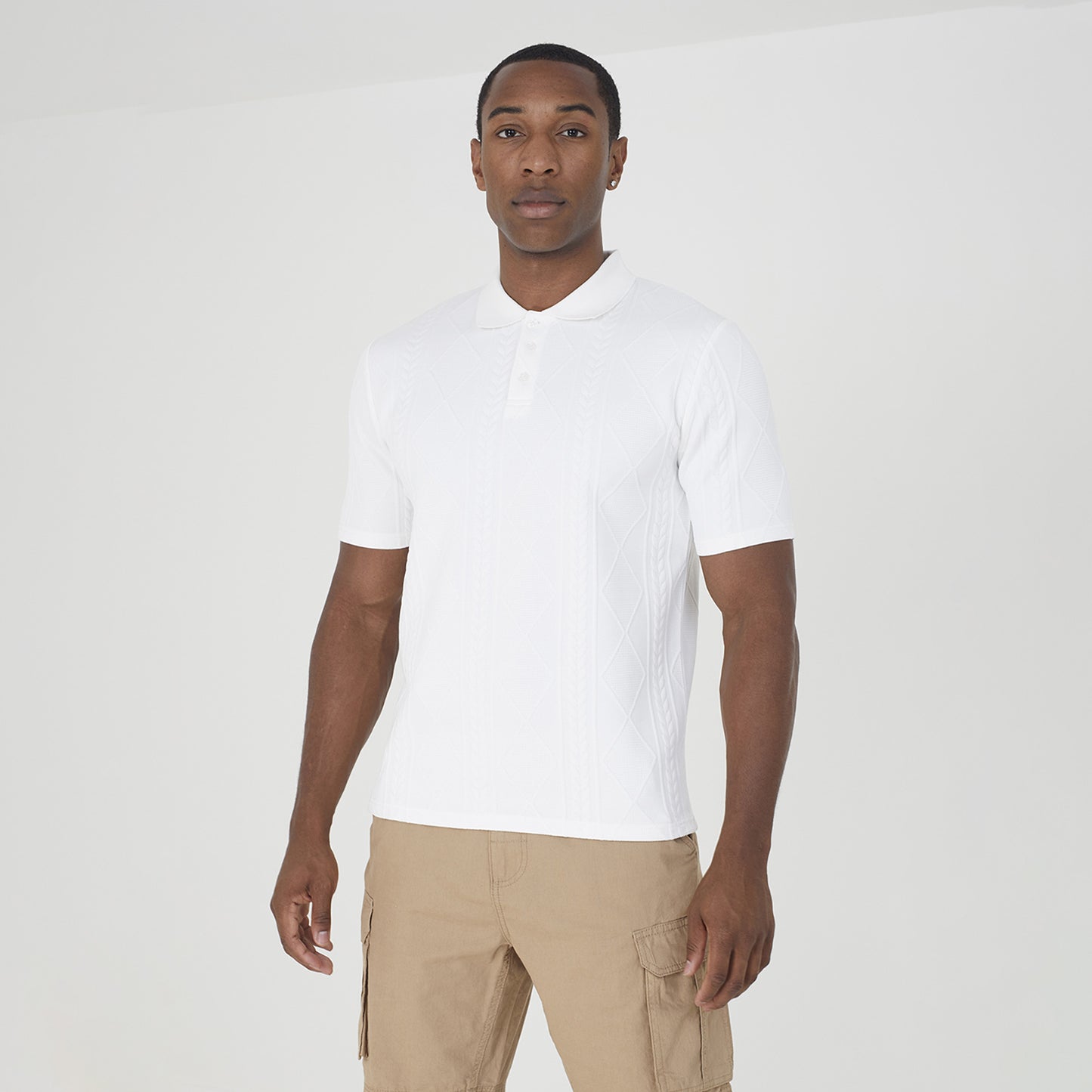 Brave Soul off white Short Sleeve Jacquard Polo Shirt - off white Image 1
