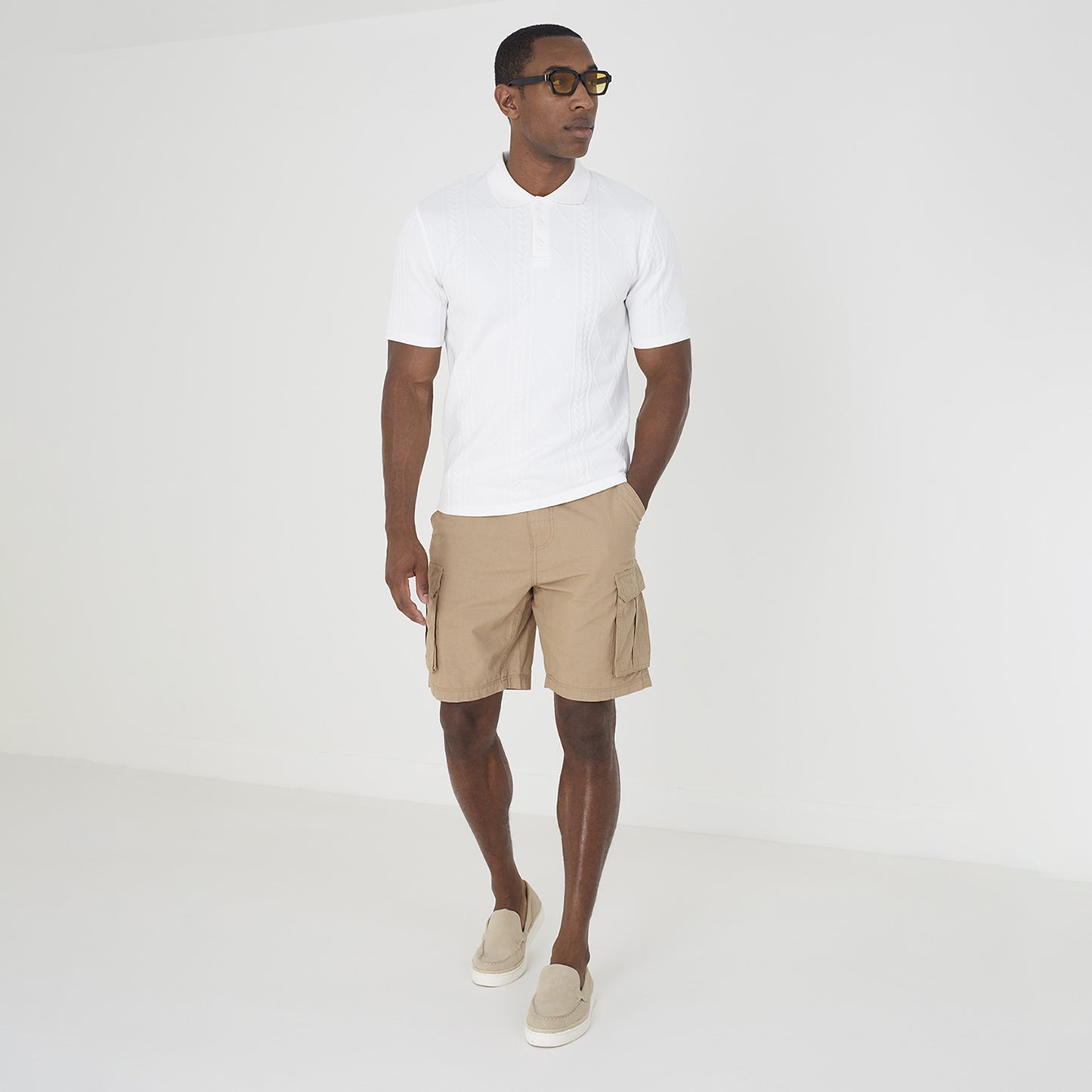 Brave Soul off white Short Sleeve Jacquard Polo Shirt - off white Image 3