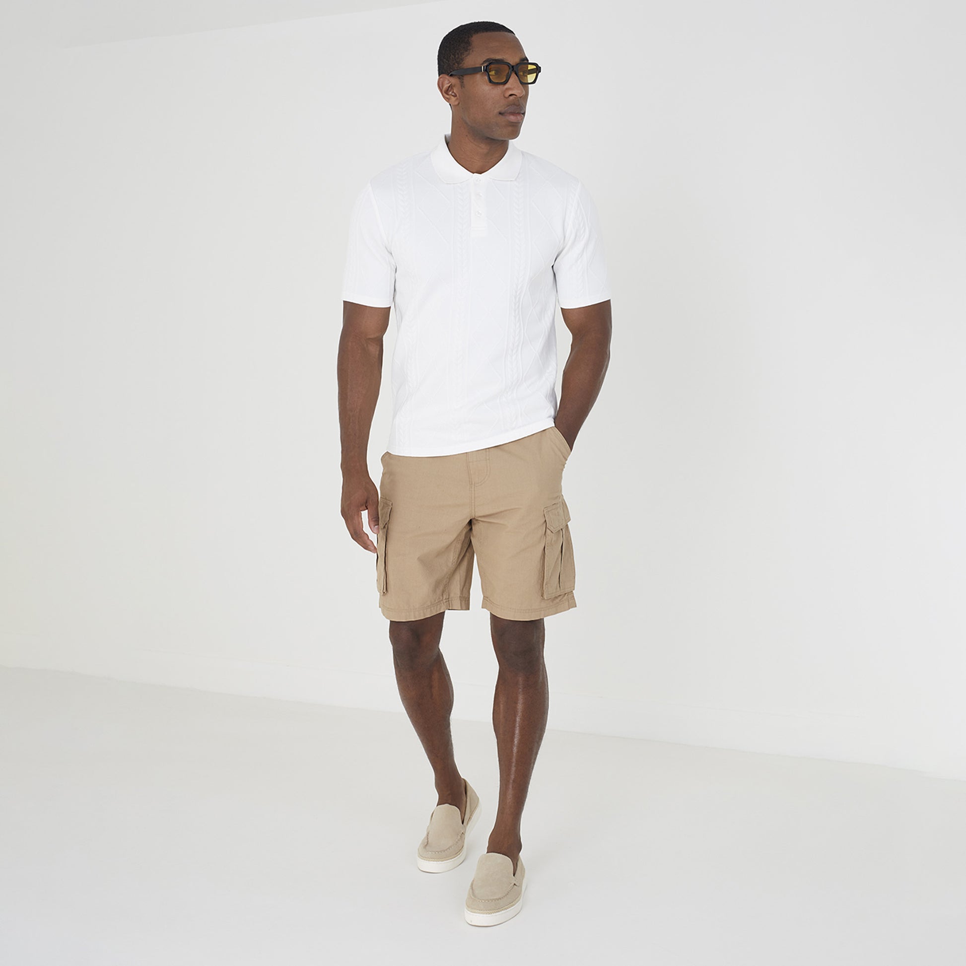 Brave Soul off white Short Sleeve Jacquard Polo Shirt - off white Image 3