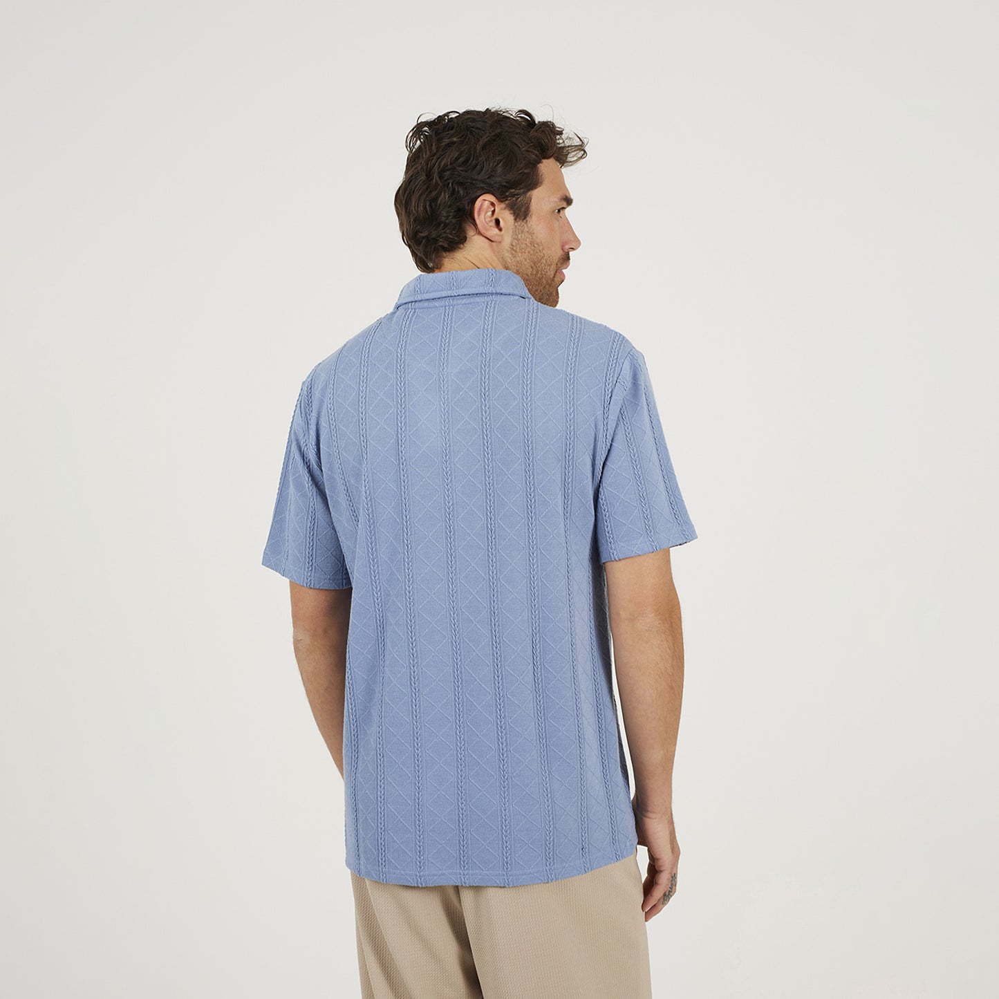 Brave Soul Blue Jacquard Trophy Neck Polo Shirt - Blue Image 2