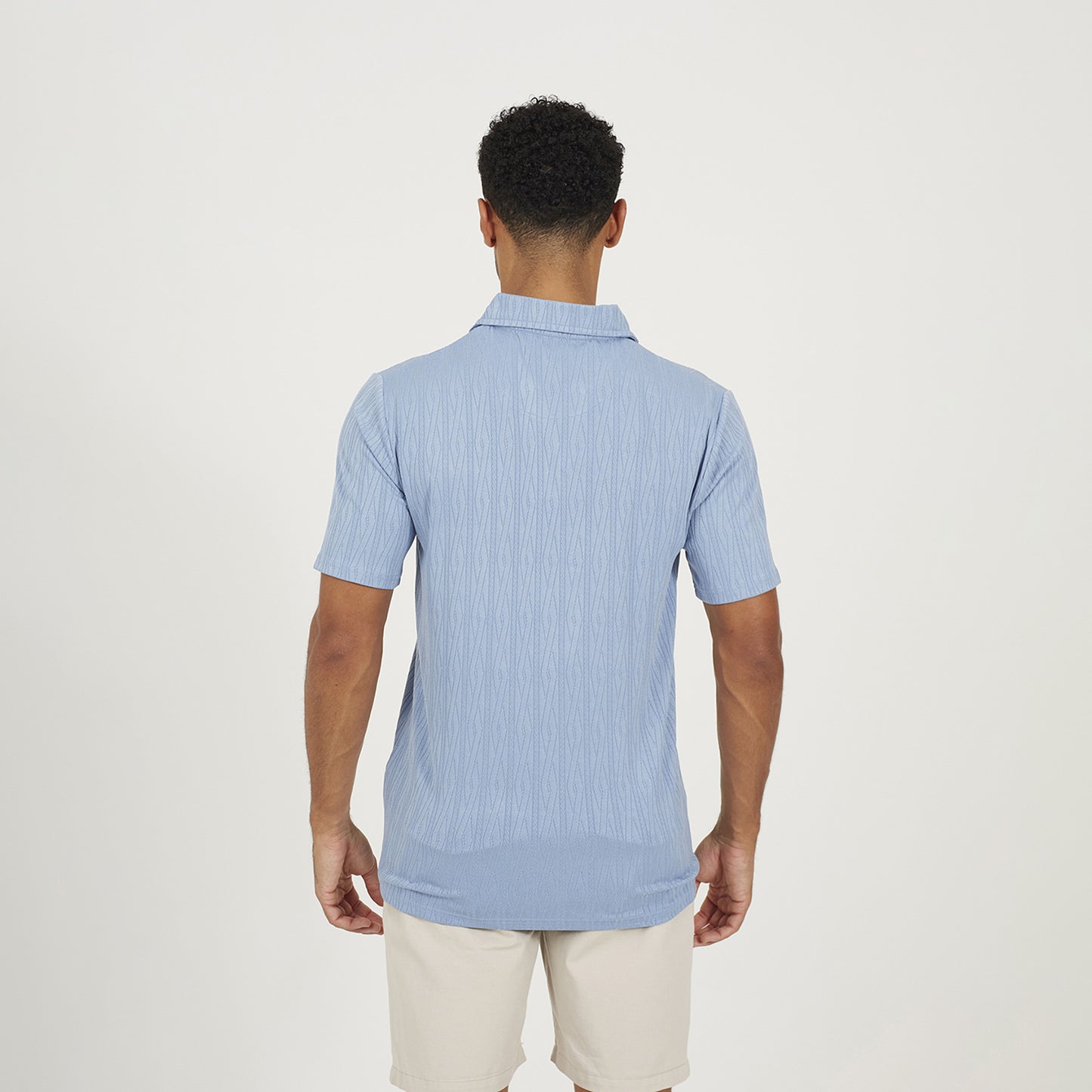 Brave Soul Blue Jacquard Trophy Neck Polo Shirt - Blue Image 2