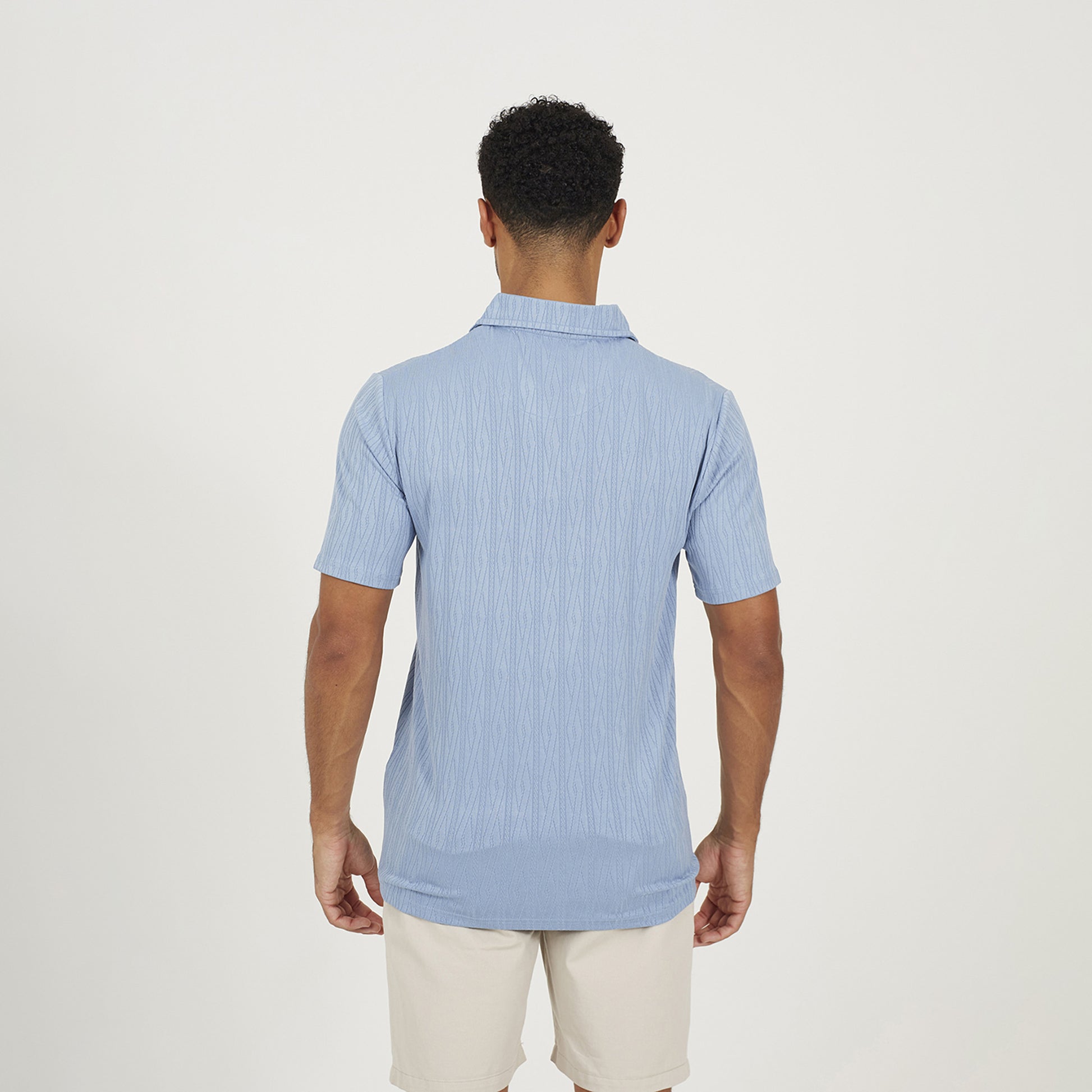 Brave Soul Blue Jacquard Trophy Neck Polo Shirt - Blue Image 2
