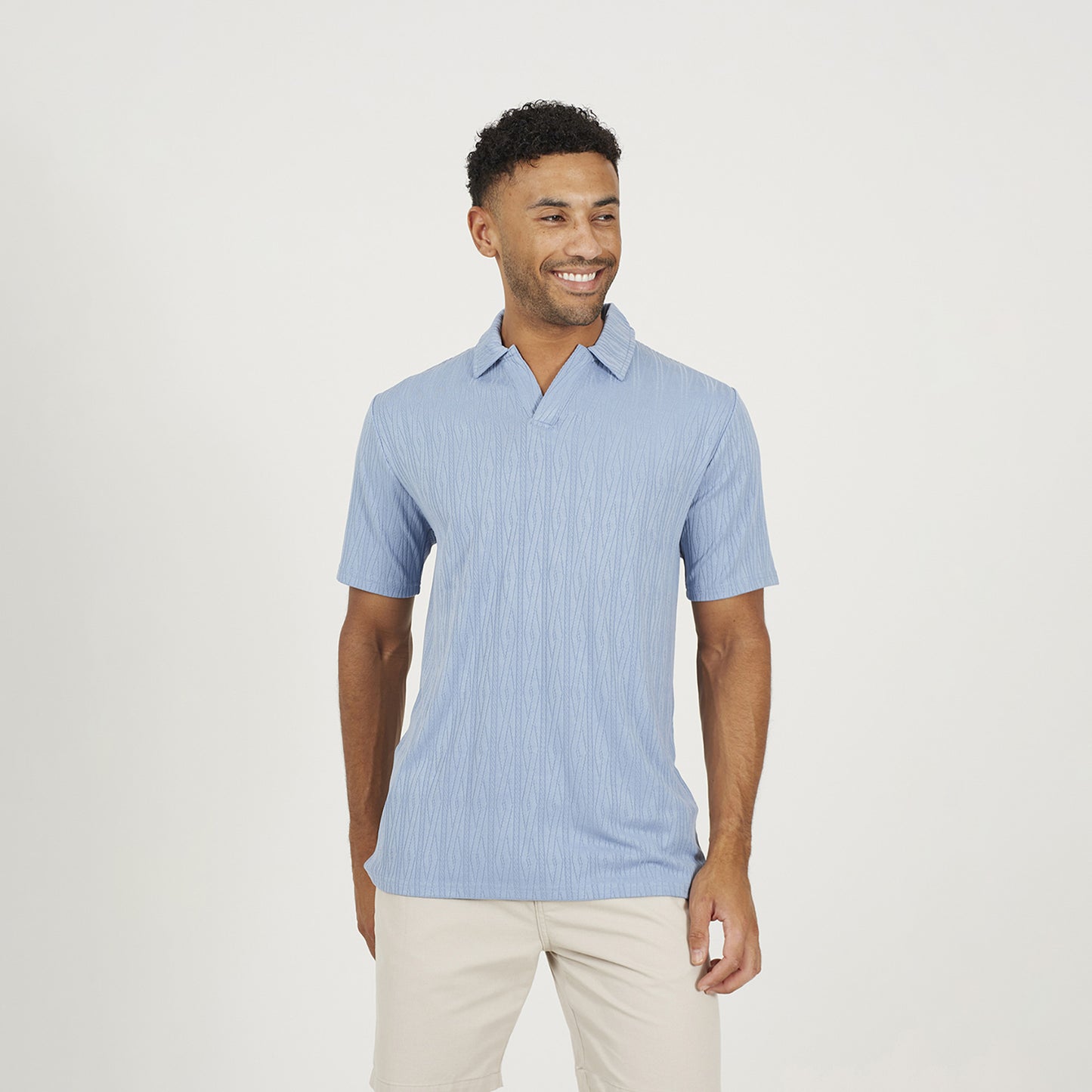 Brave Soul Blue Jacquard Trophy Neck Polo Shirt - Blue Image 1