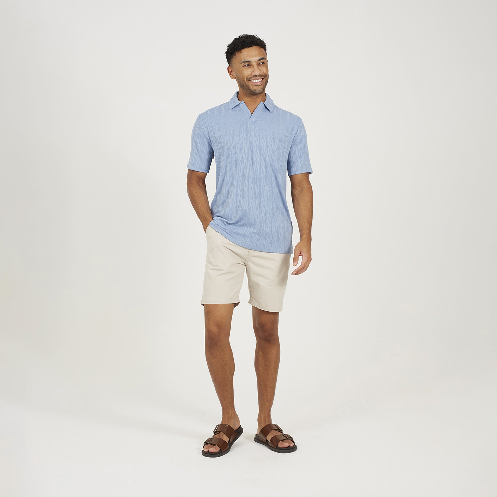 Brave Soul Blue Jacquard Trophy Neck Polo Shirt - Blue Image 3